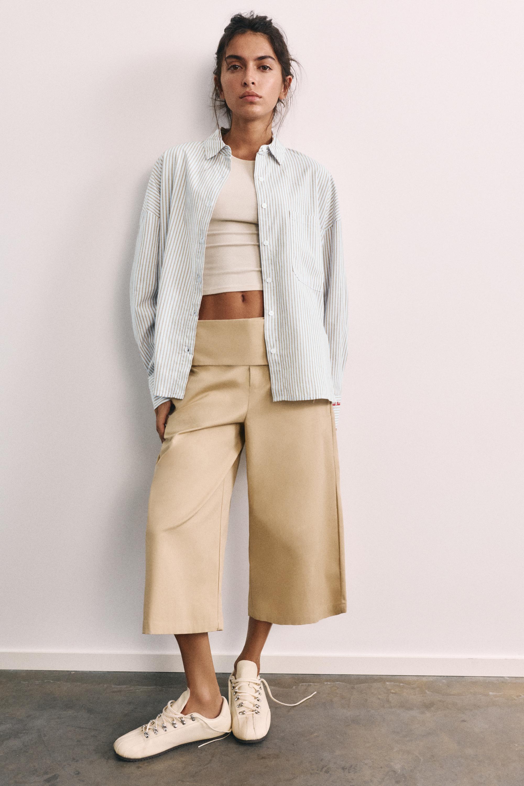 Embroidered striped shirt — Pastel blue
