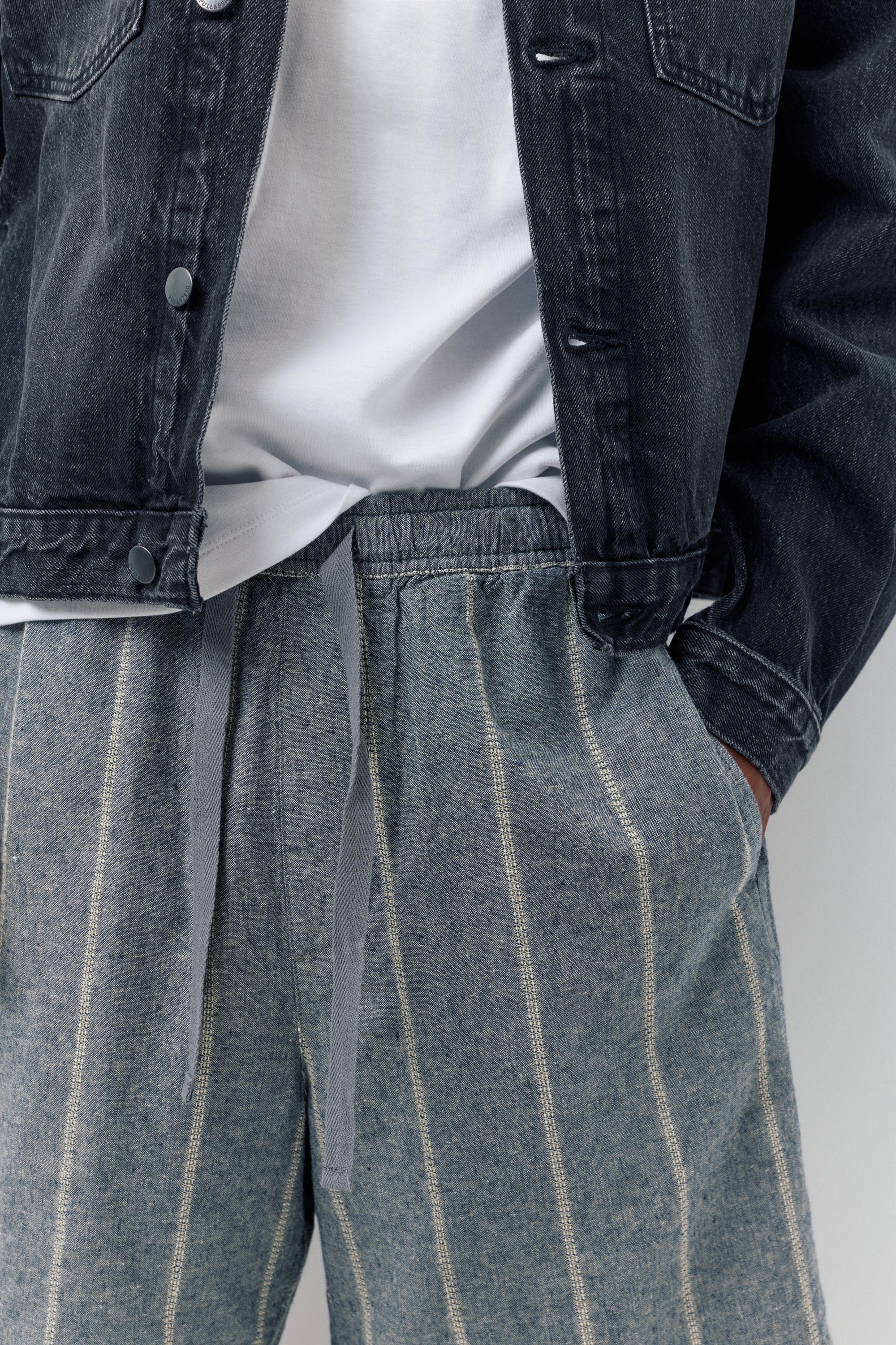 Linen blend jogger Bermuda shorts — Striped