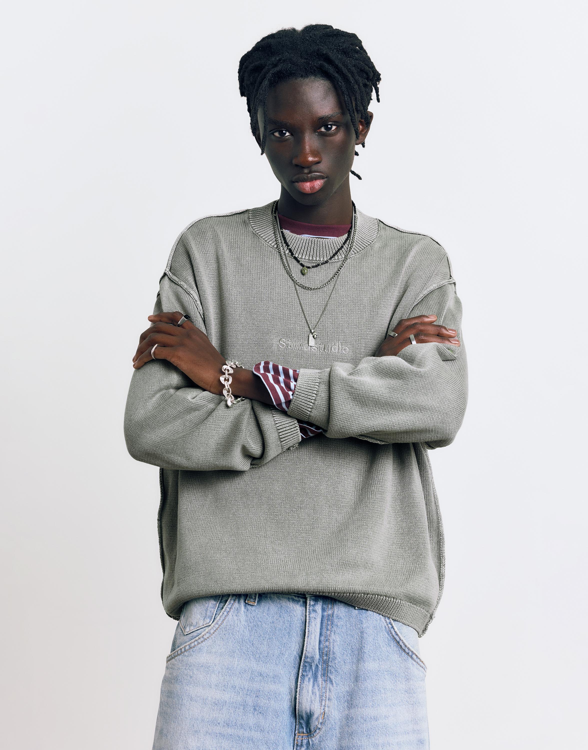 STWD Studio embroidered jumper — Faded black