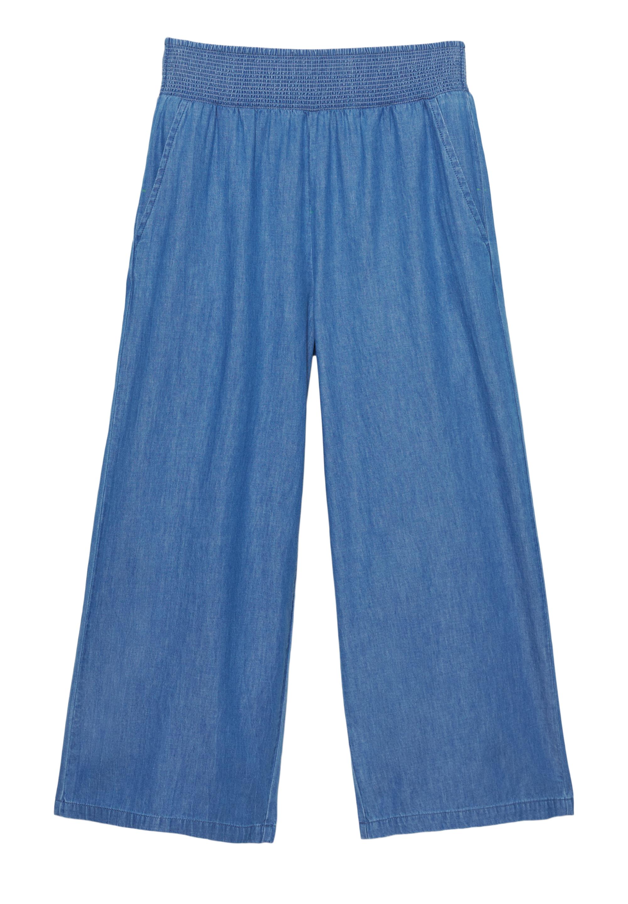 Flowing denim trousers with elasticated waist — Medium blue