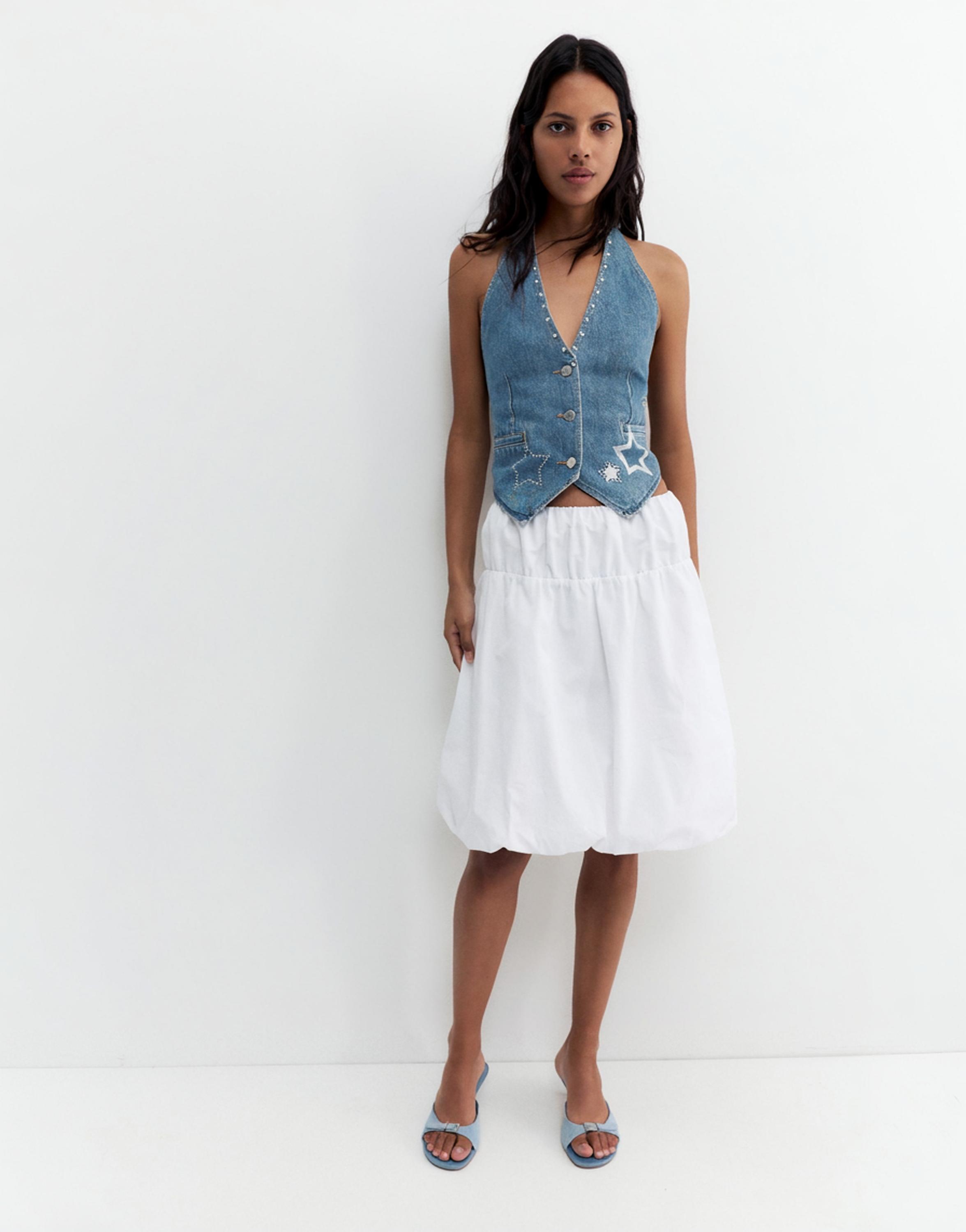 Star and stud denim vest — Medium blue