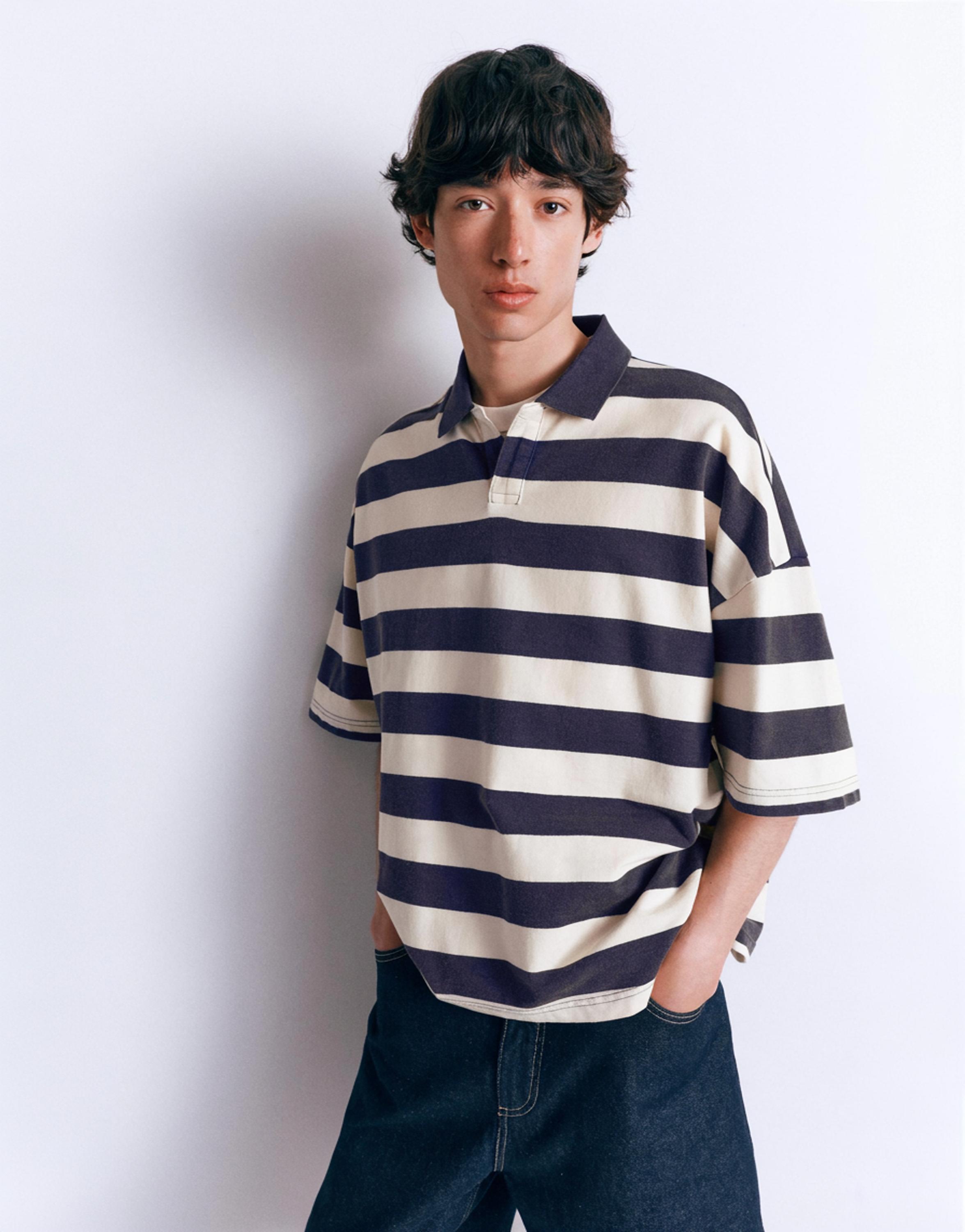 Çizgili boxy polo t-shirt - Görsel 44