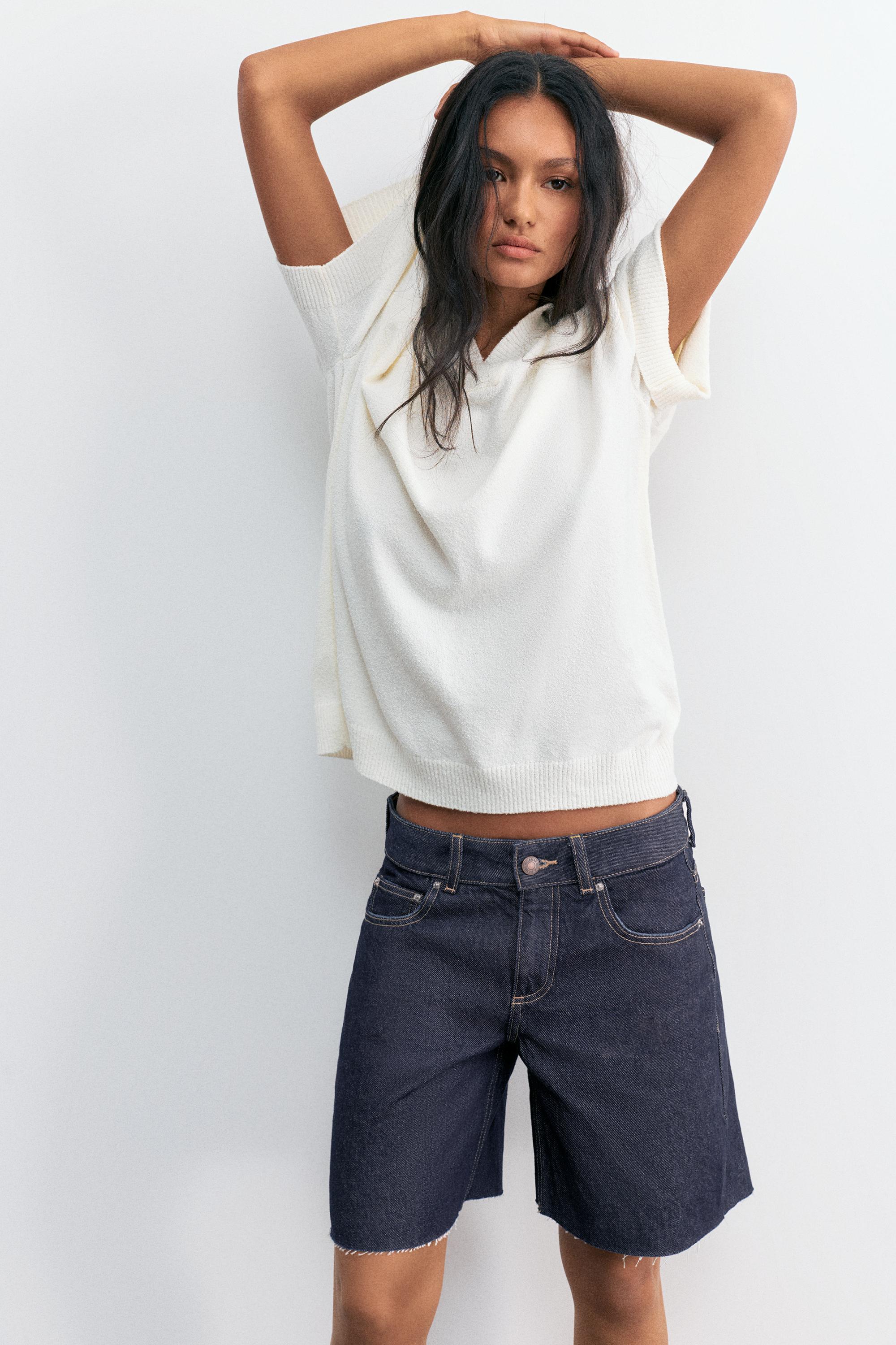 Low-rise denim Bermuda shorts — Navy
