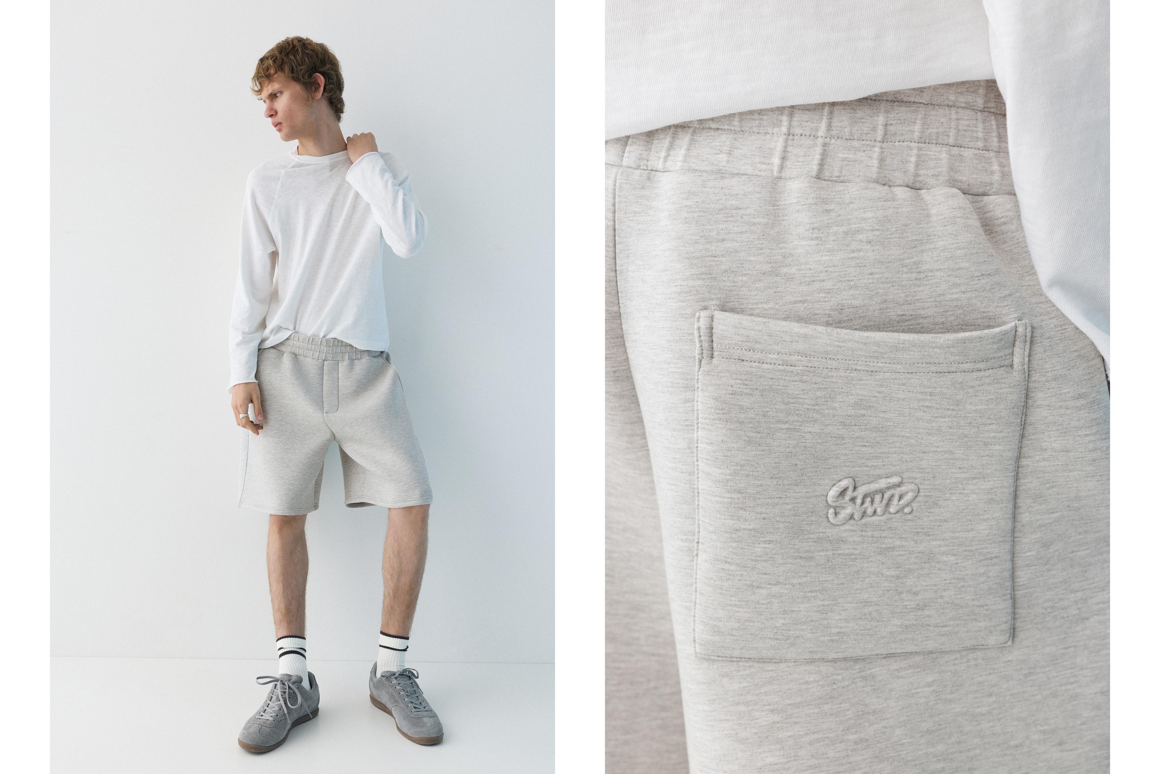 Neoprene-effect jogger Bermuda shorts — Grey marl