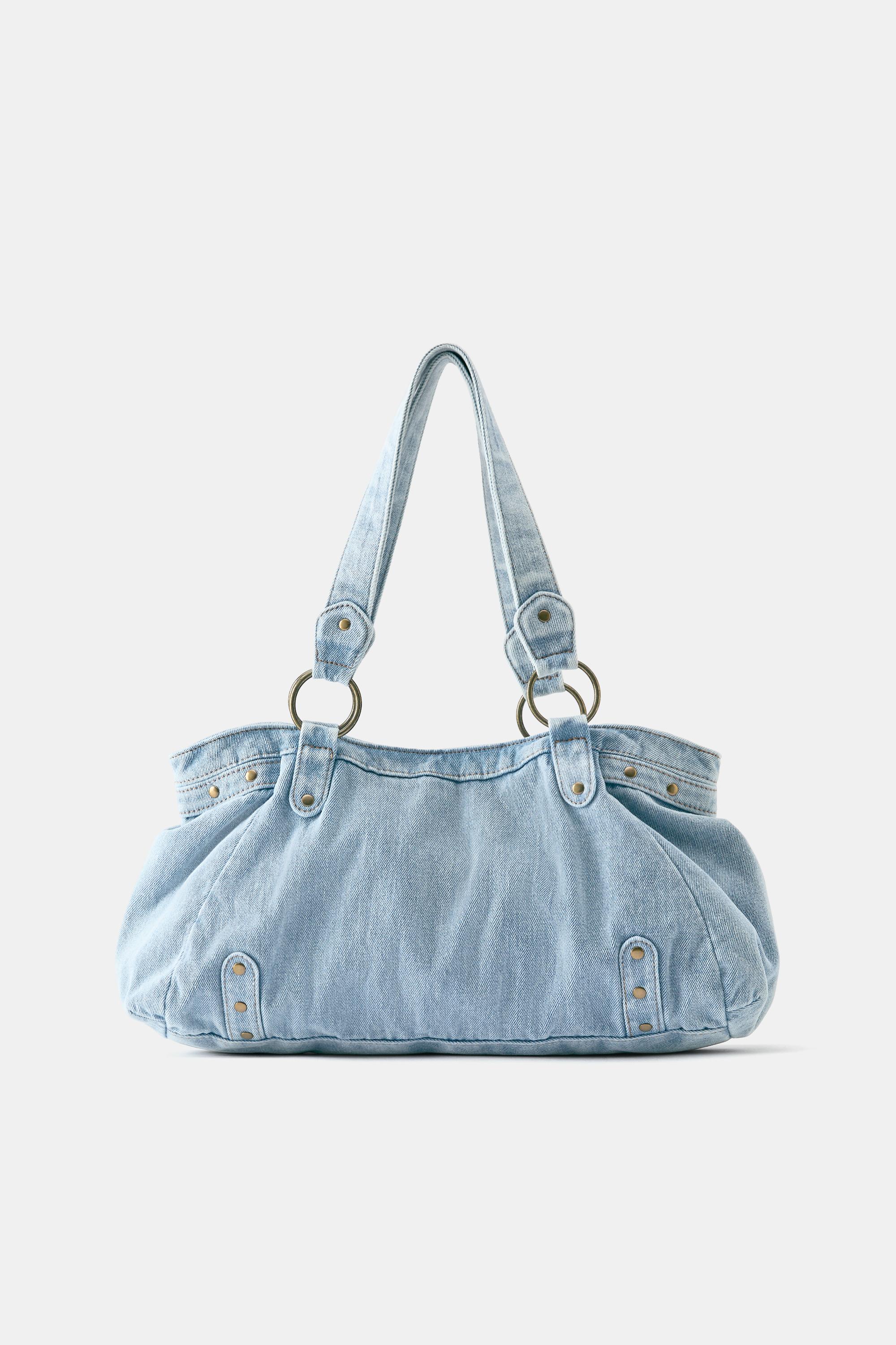 Borsa Shopper In Denim Con Anelli