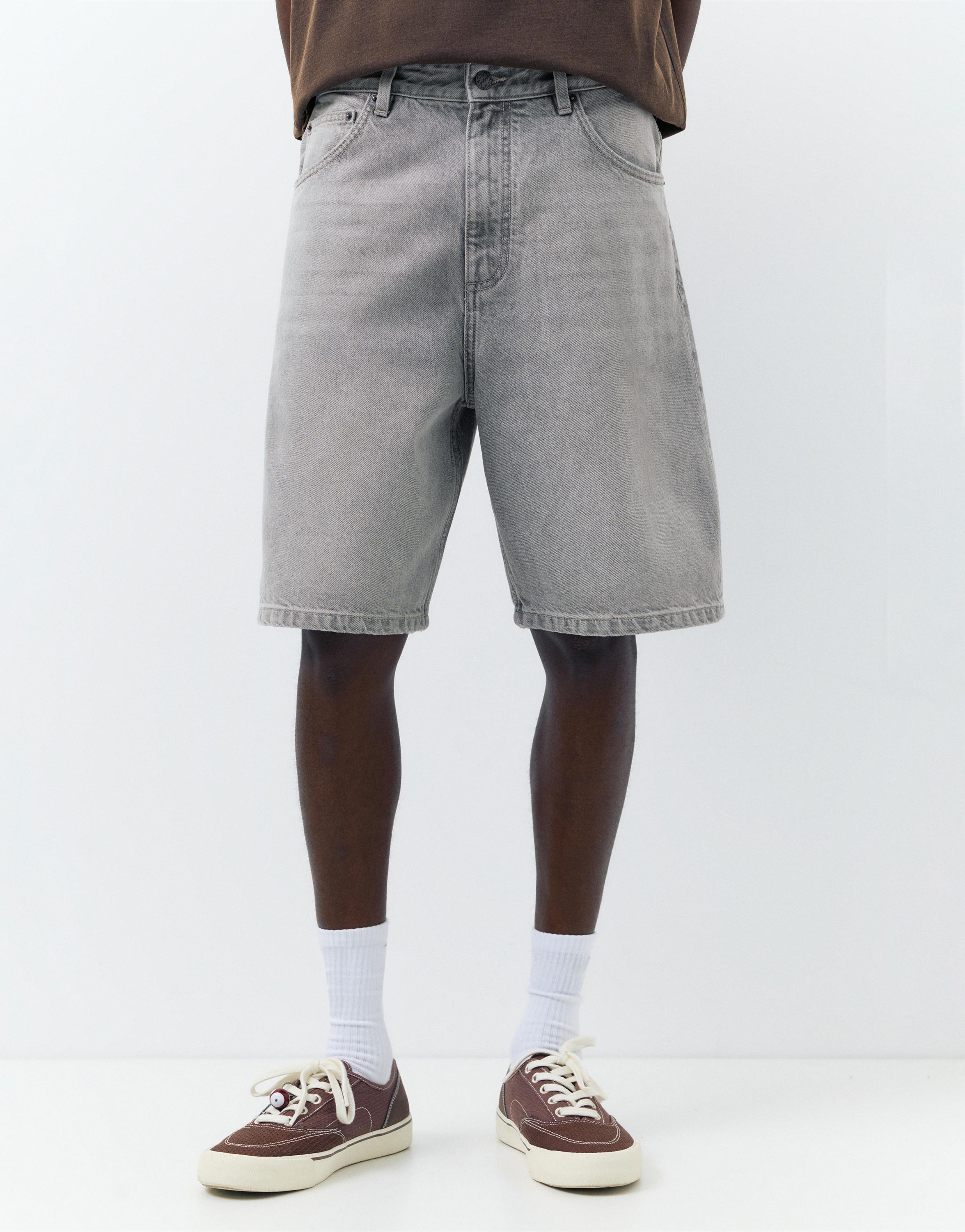 Baggy denim Bermuda shorts — Dark grey