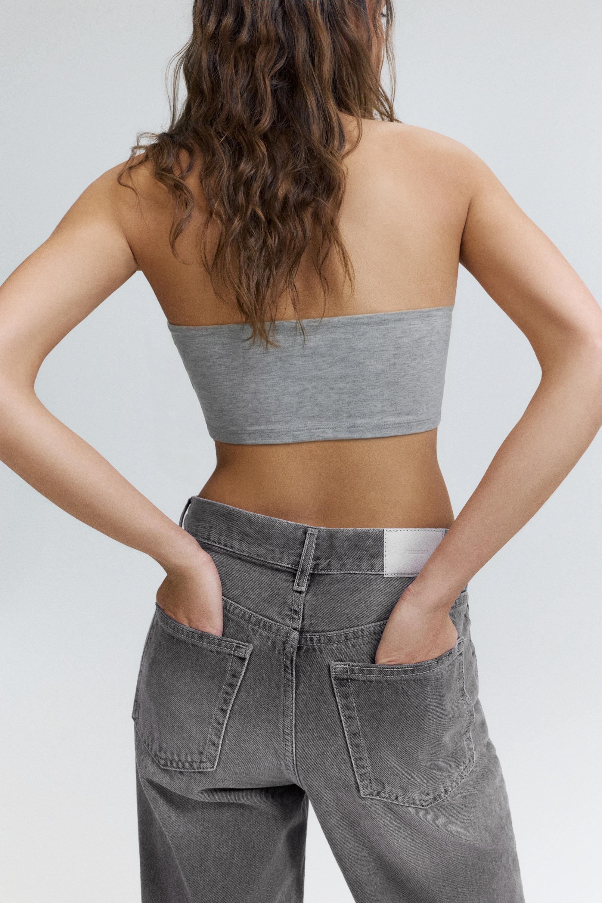 Straight-leg jeans with crossover waistband — Grey
