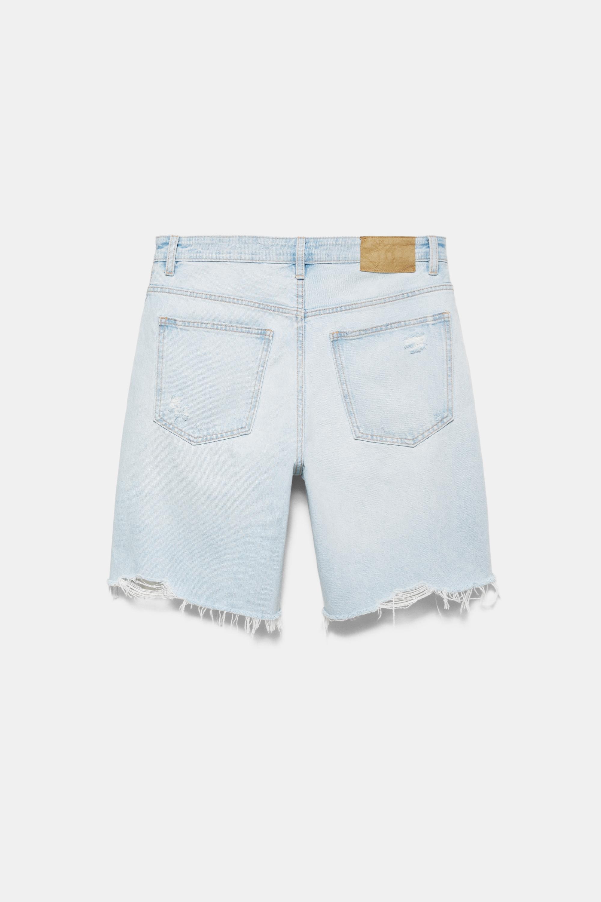 Straight-leg denim Bermuda shorts — Pale blue
