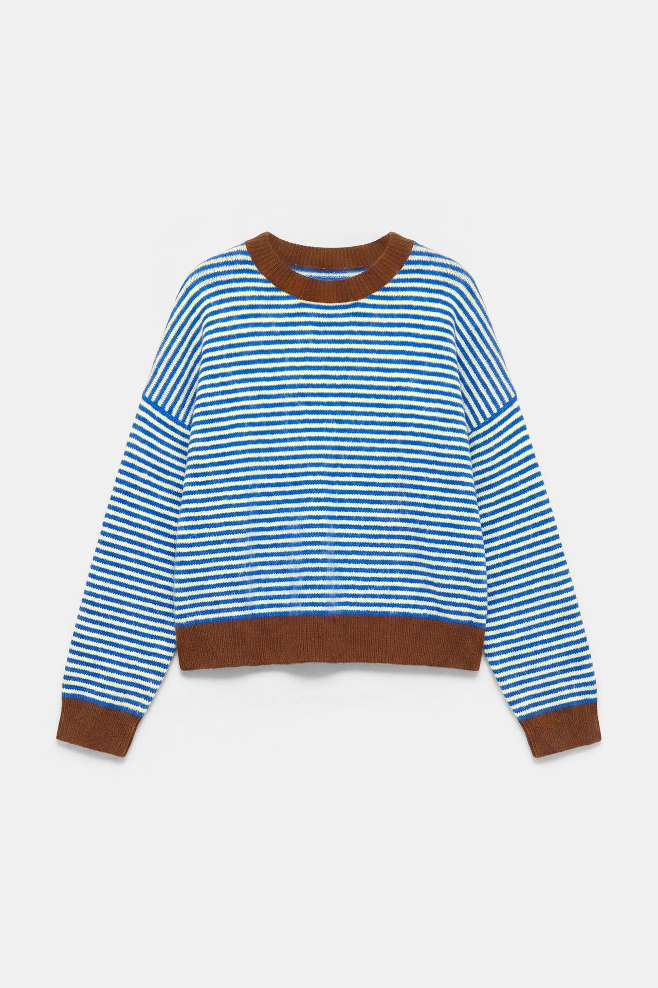 Striped jumper with contrast neck — Pale blue