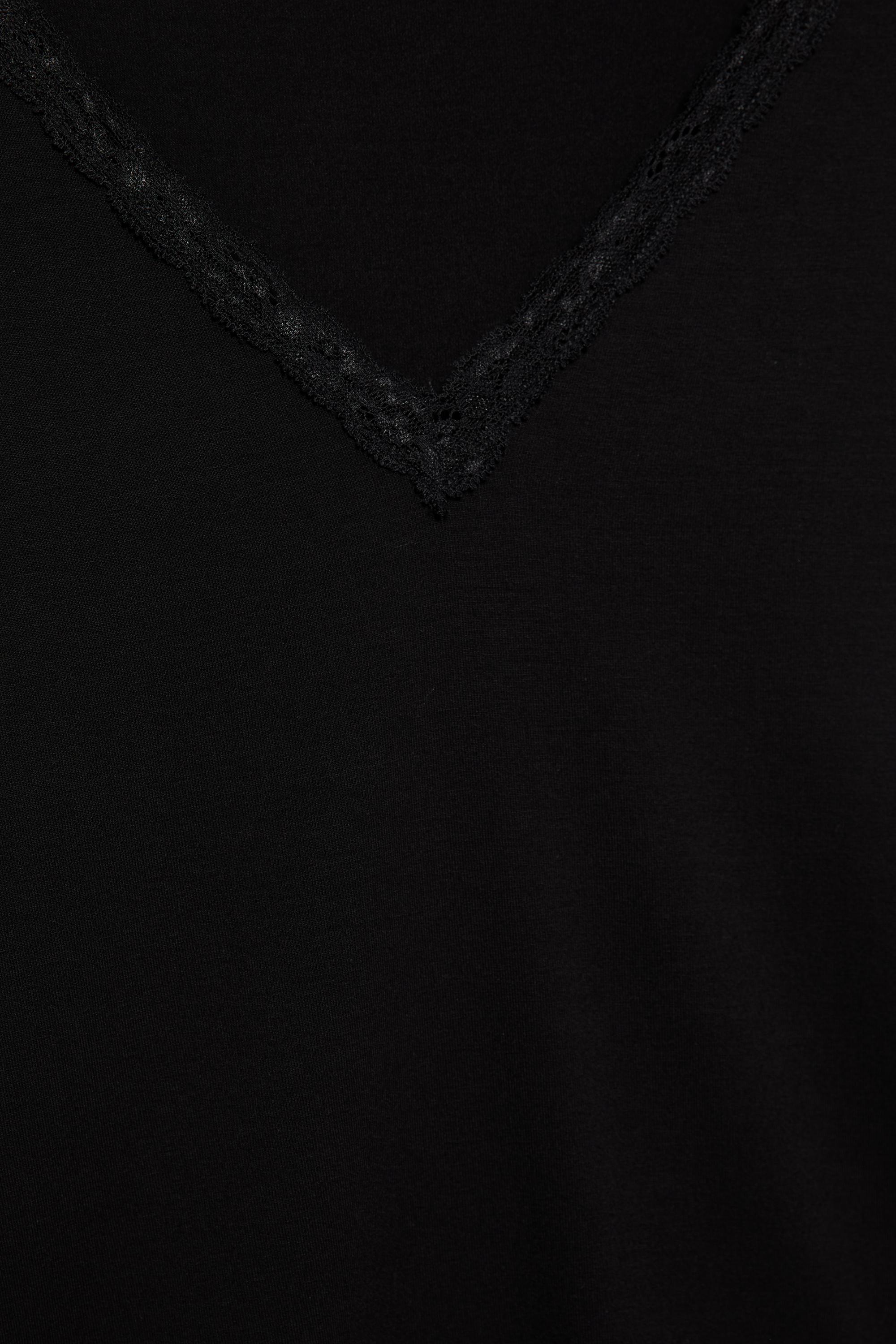 Lace trim neckline T-shirt — Black