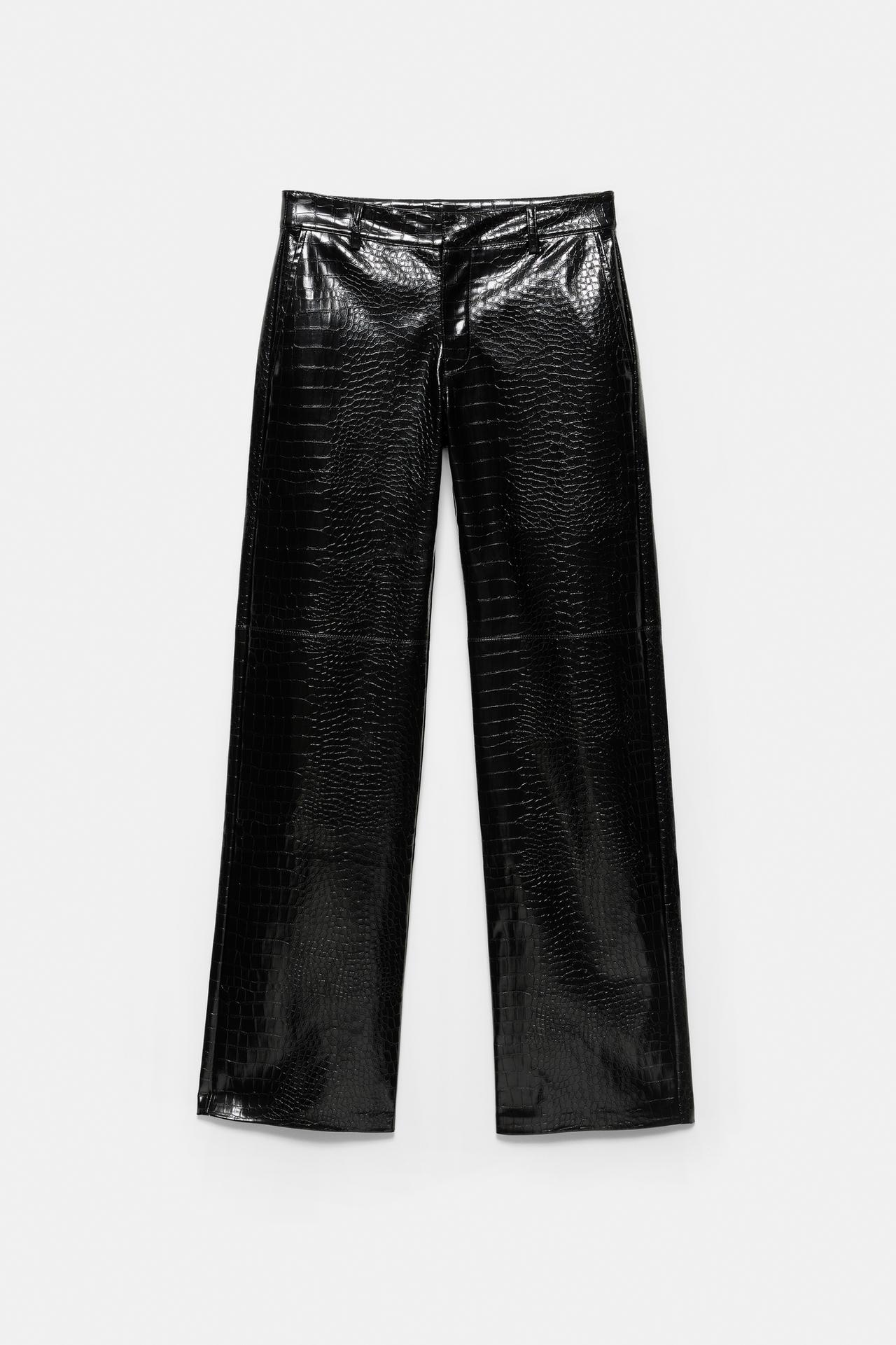 Crocodile leather effect trousers — Black