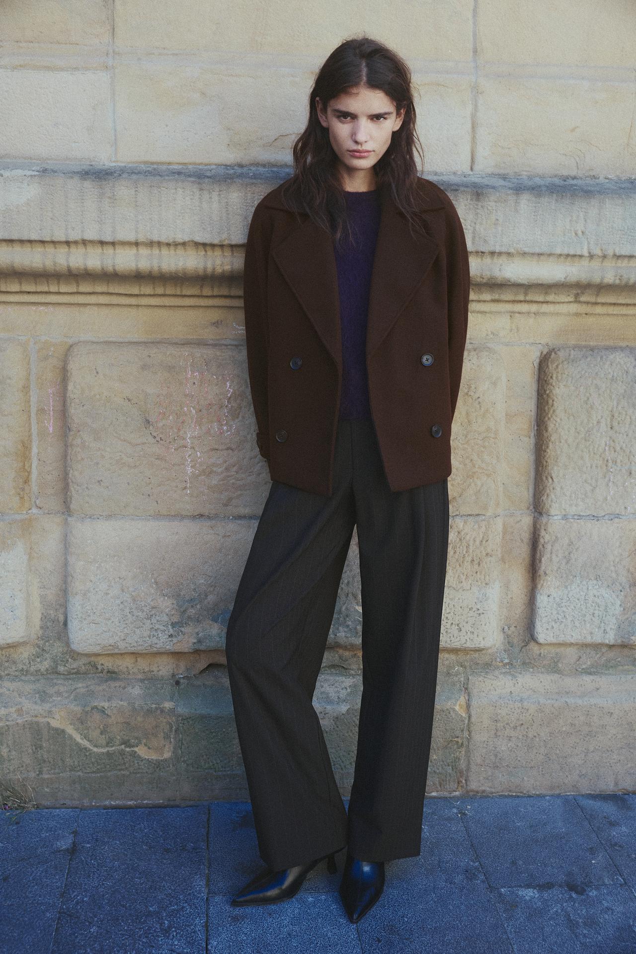 Short felt texture coat — Chocolate