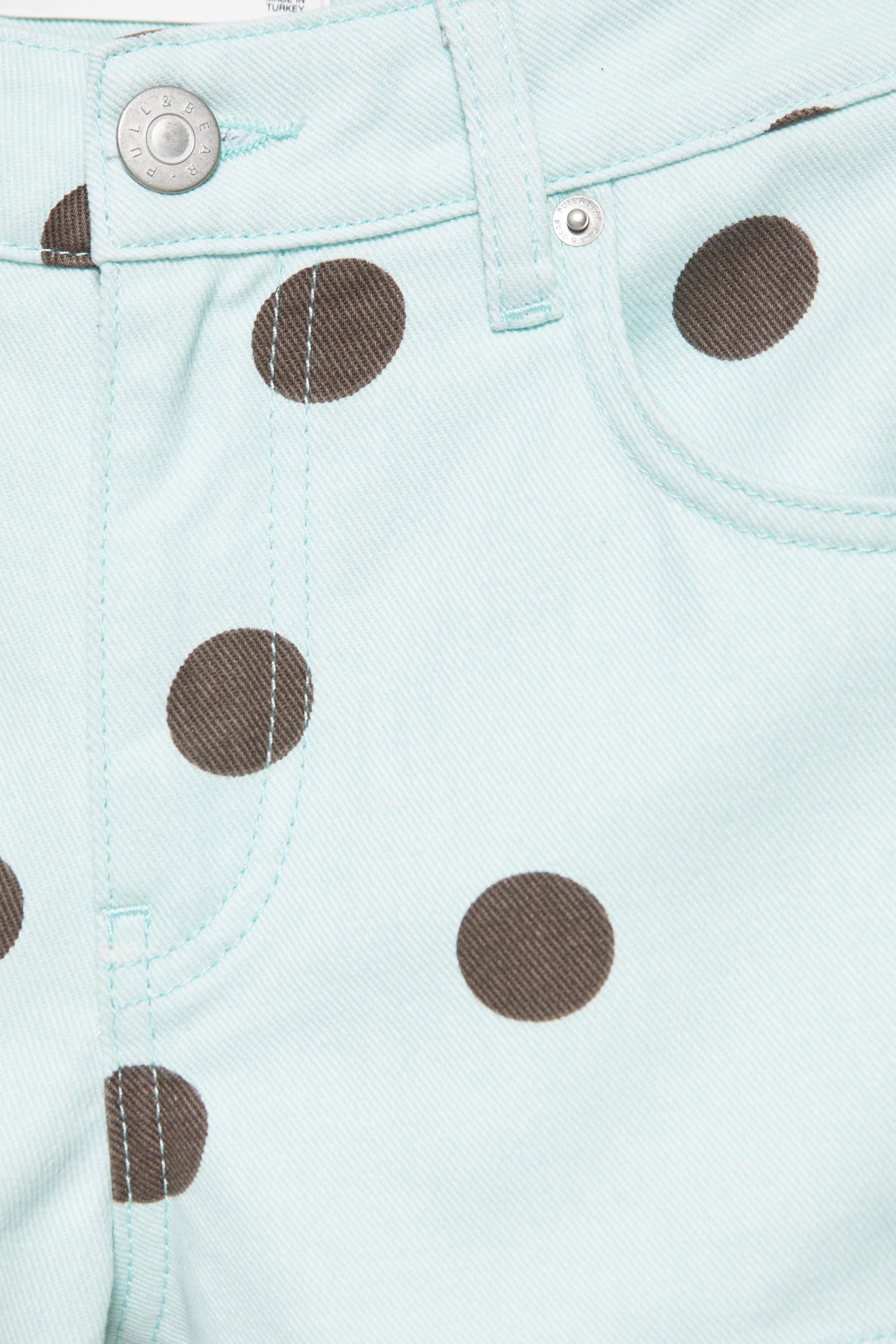 Polka dot denim mini shorts — Turquoise