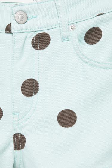 Polka dot denim mini shorts — Turquoise 8