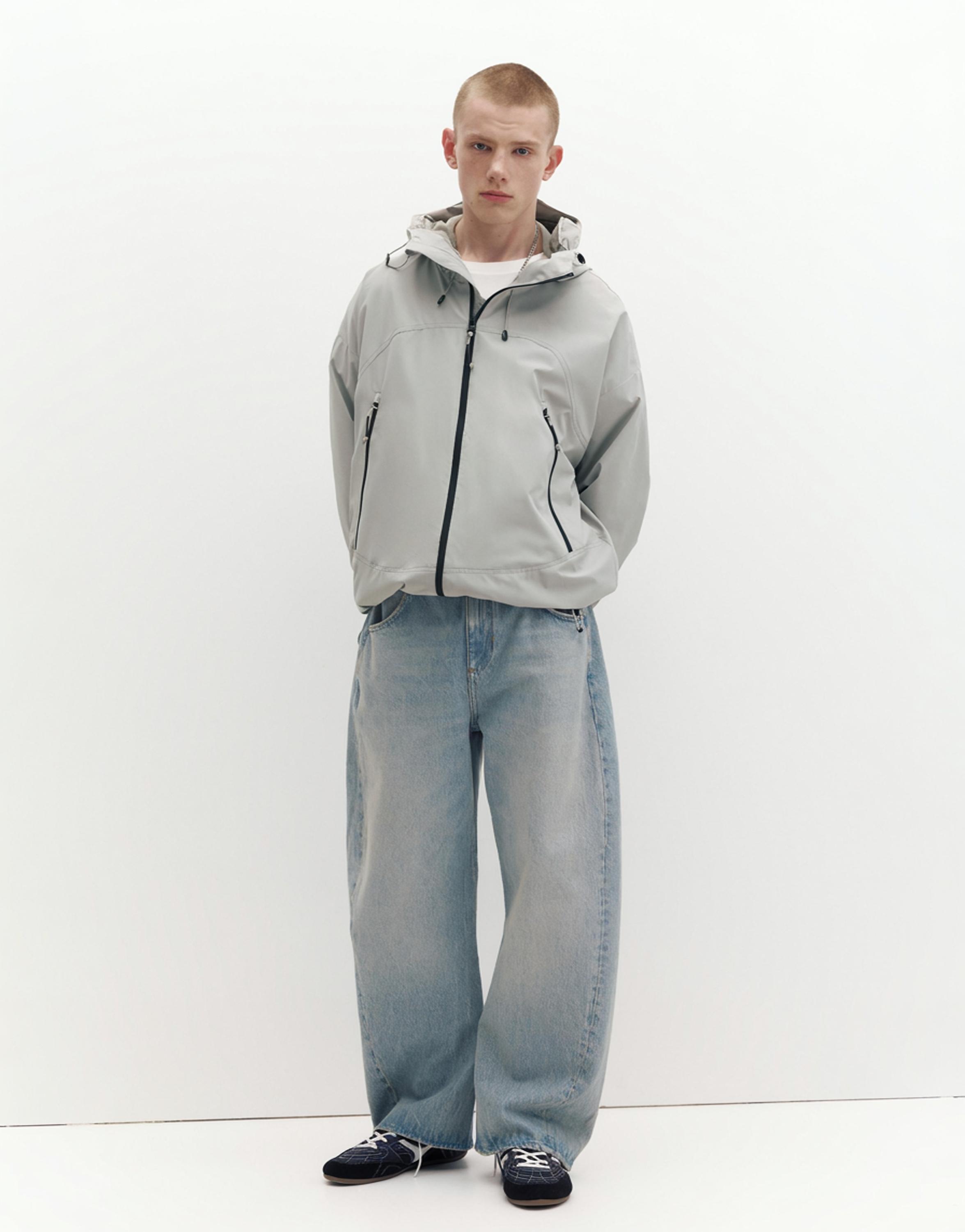 Lightweight hooded raincoat — Pale marl