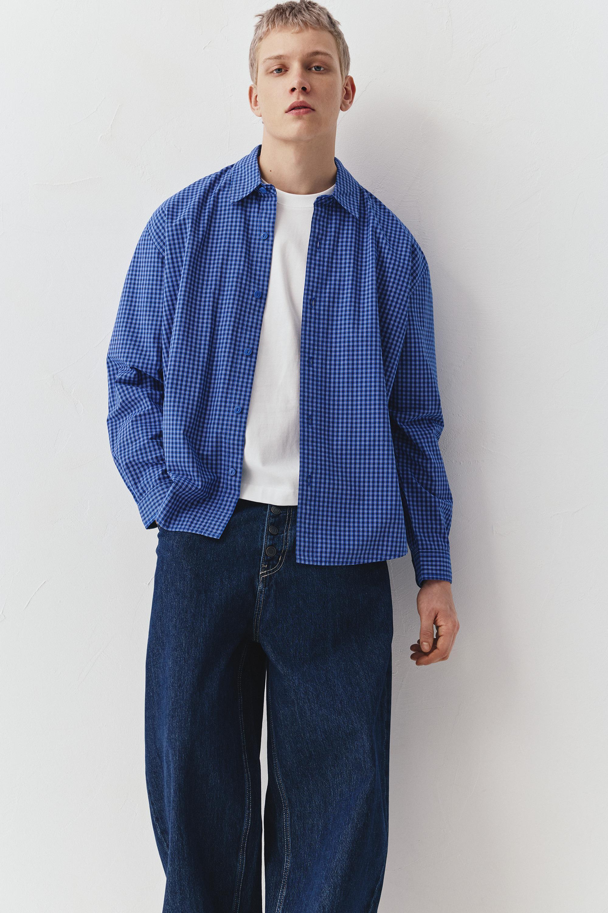 Long sleeve check shirt — Blue