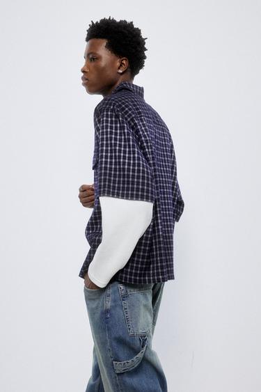 Double sleeve check shirt — Blue 4