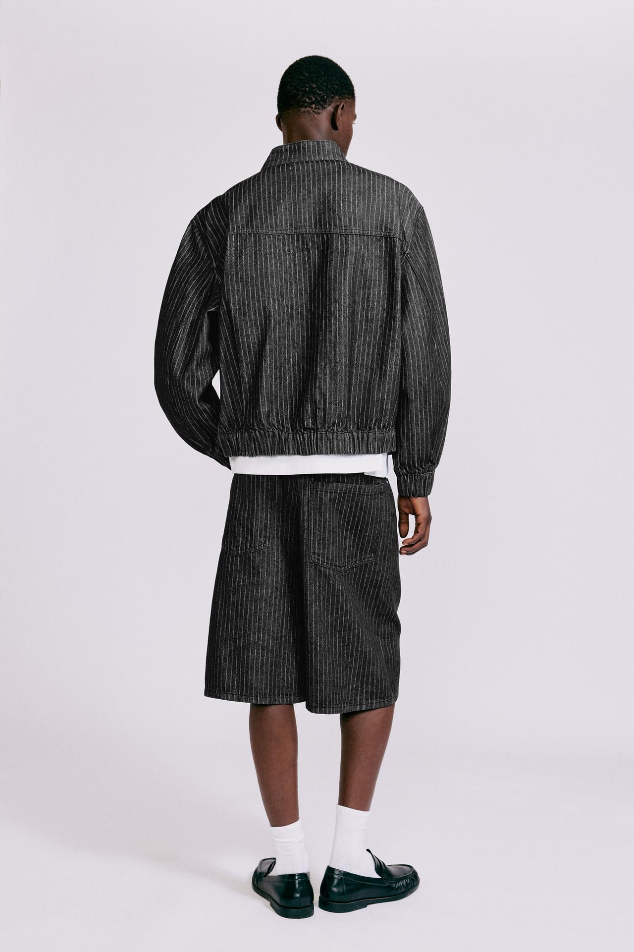 Pinstripe skater denim Bermuda shorts — Black