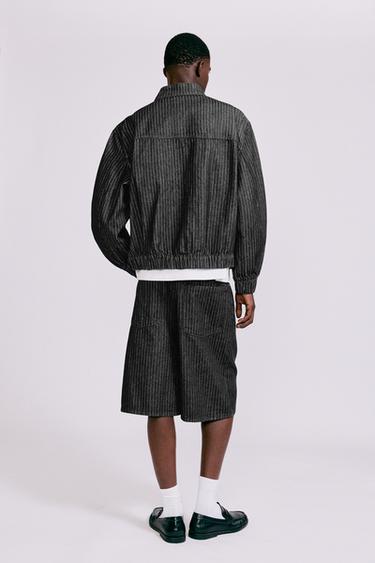 Pinstripe skater denim Bermuda shorts — Black 3