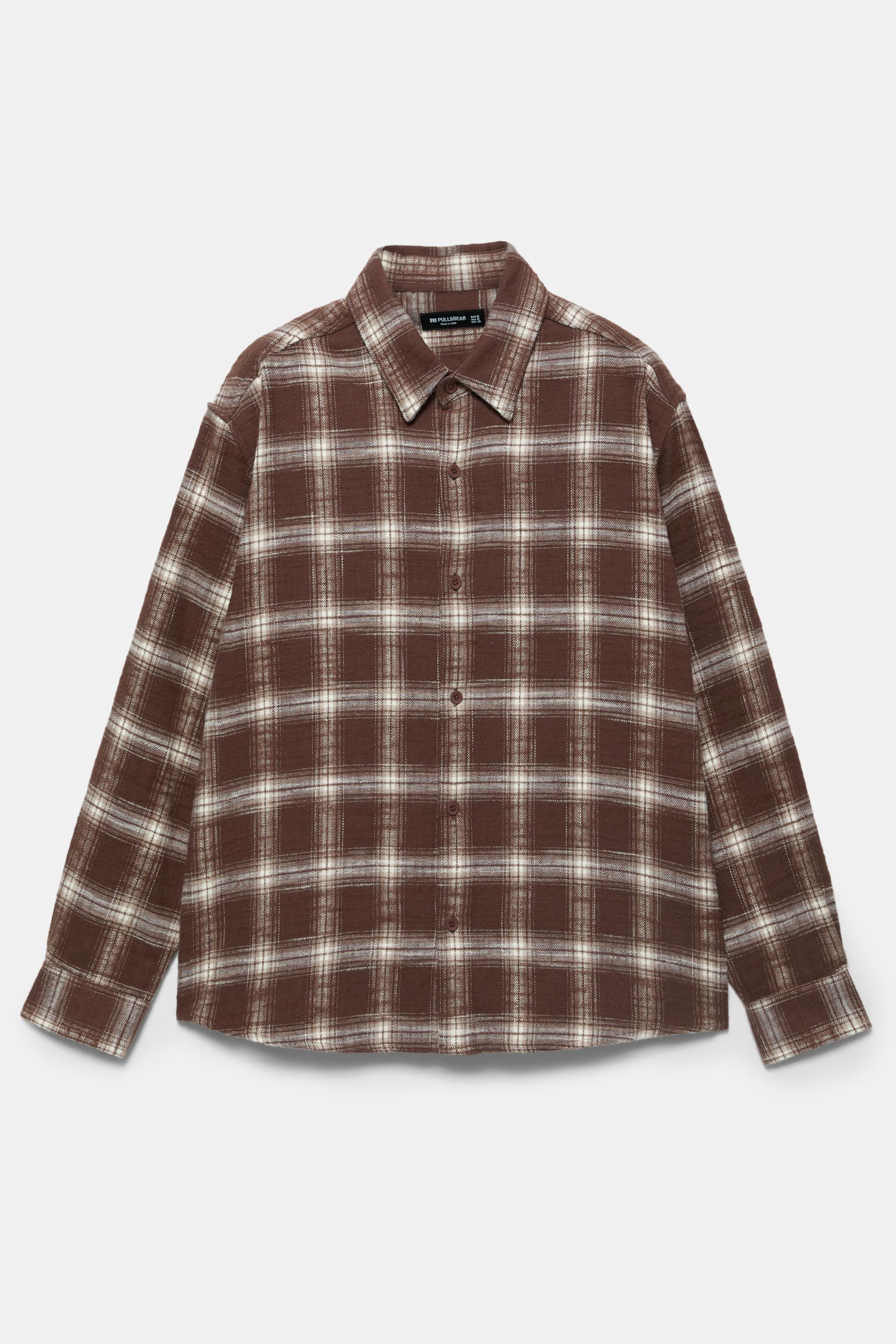 Long sleeve check shirt — Brown