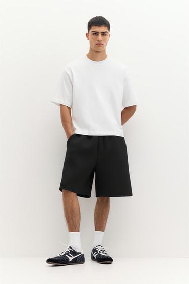 Neoprene-effect jogger Bermuda shorts — Black 4