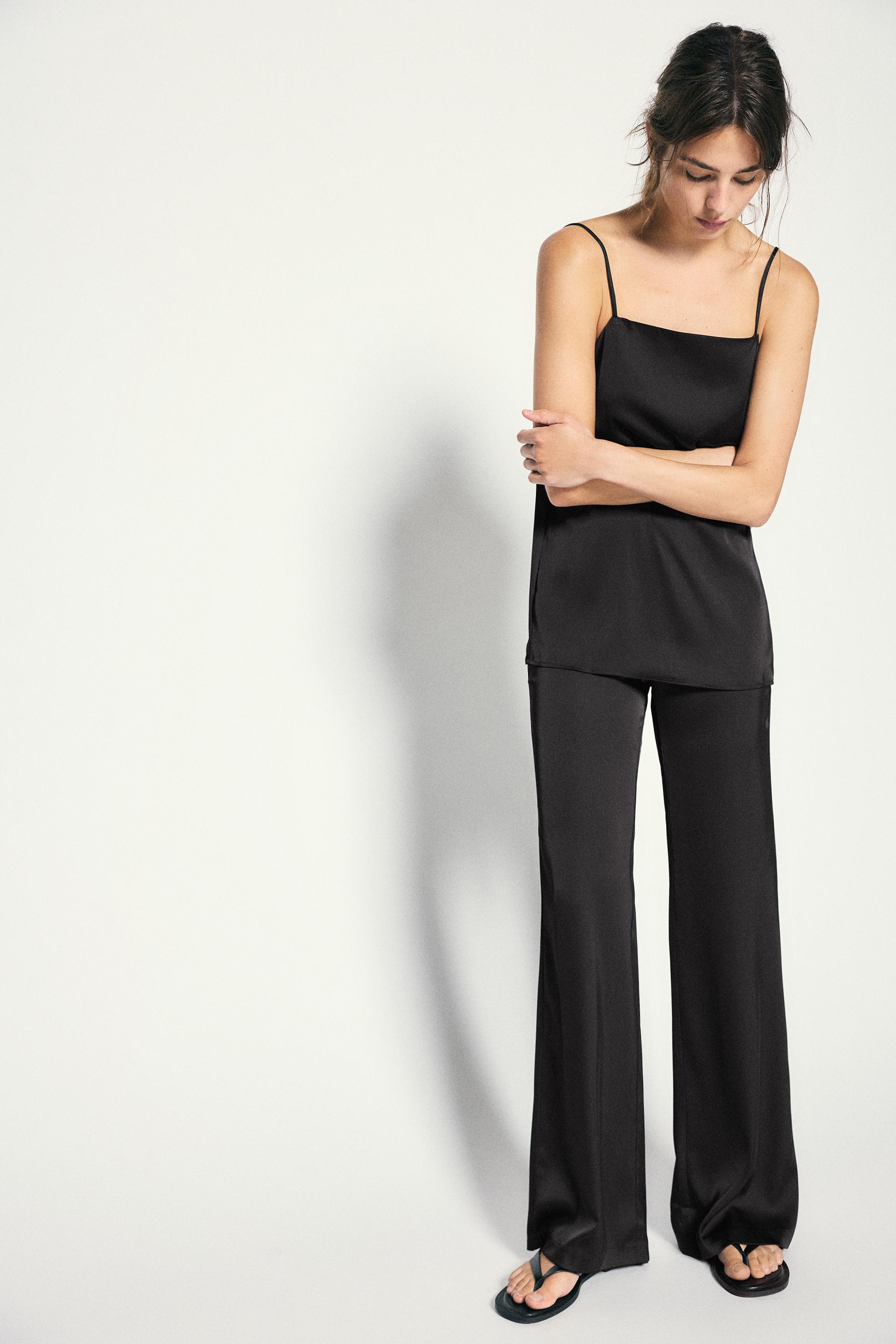 Satin straight-leg trousers — Black