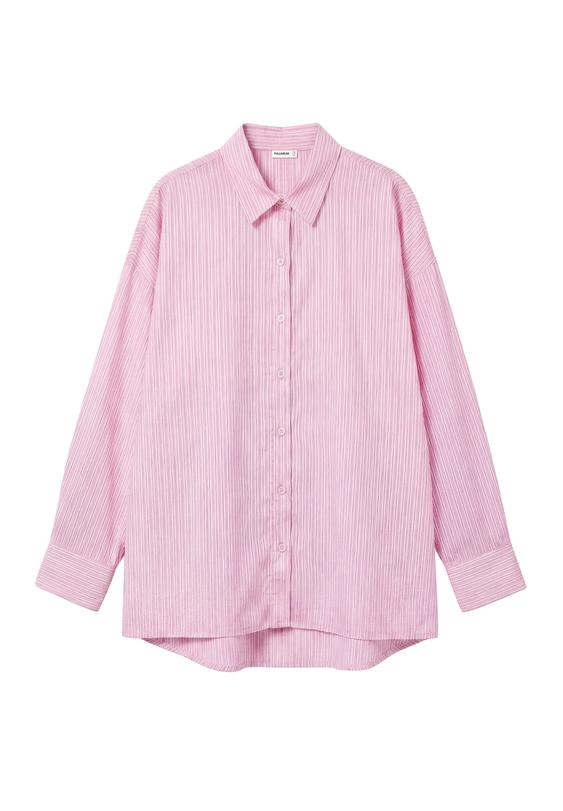 Oversize çizgili pembe gömlek