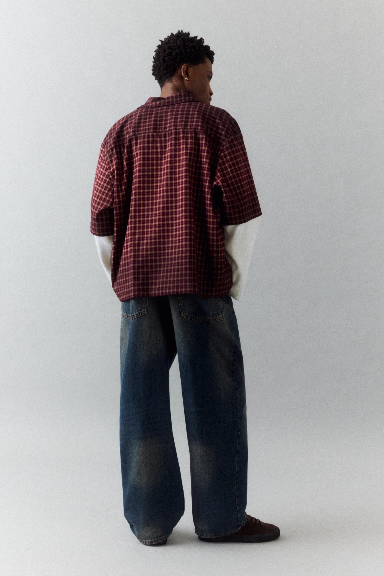 Double sleeve waffle-knit shirt — Burgundy