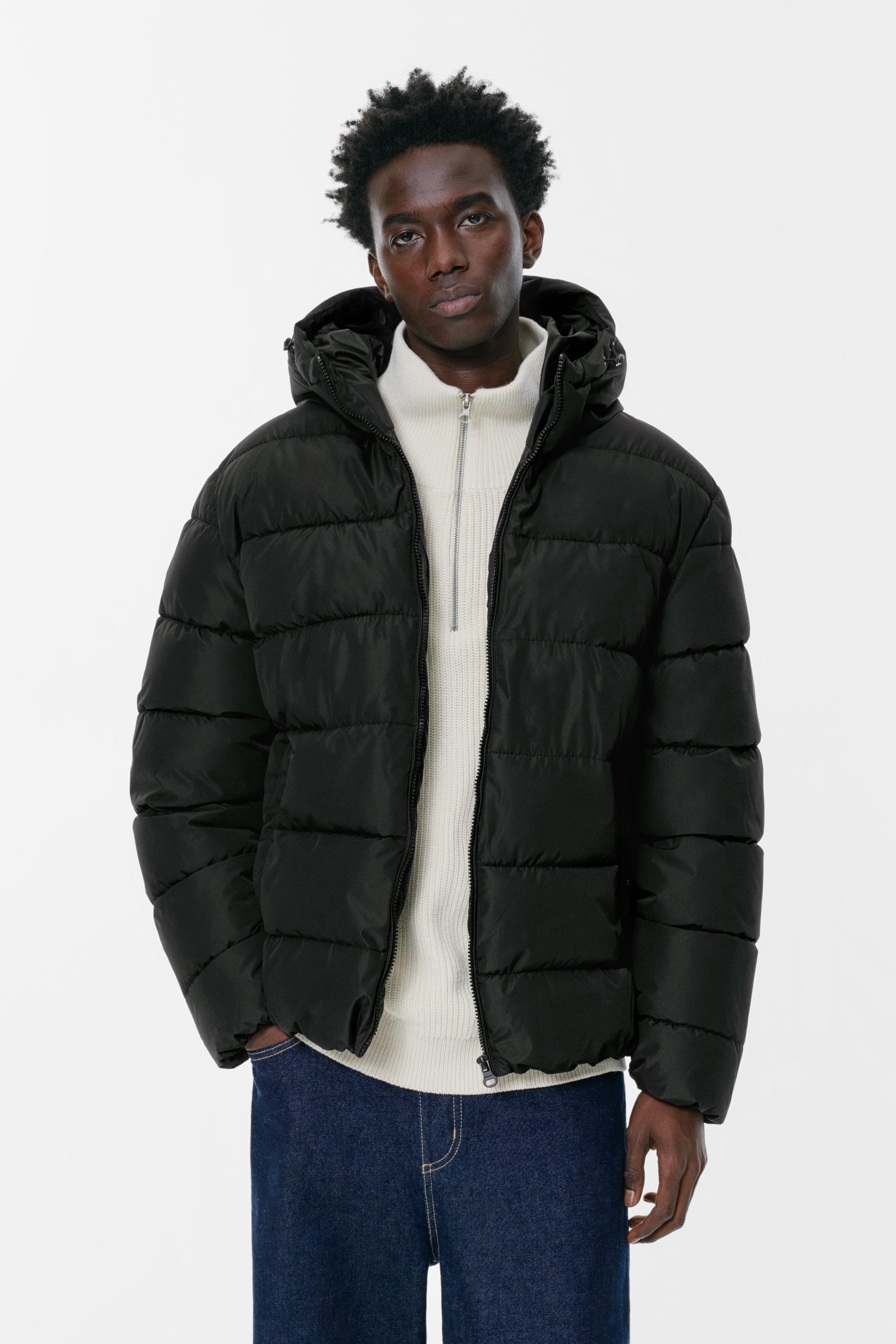 Lightweight puffer jacket with hood — Black