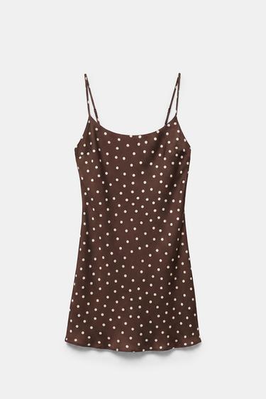 Short satin strappy dress — Brown/Ecru 6