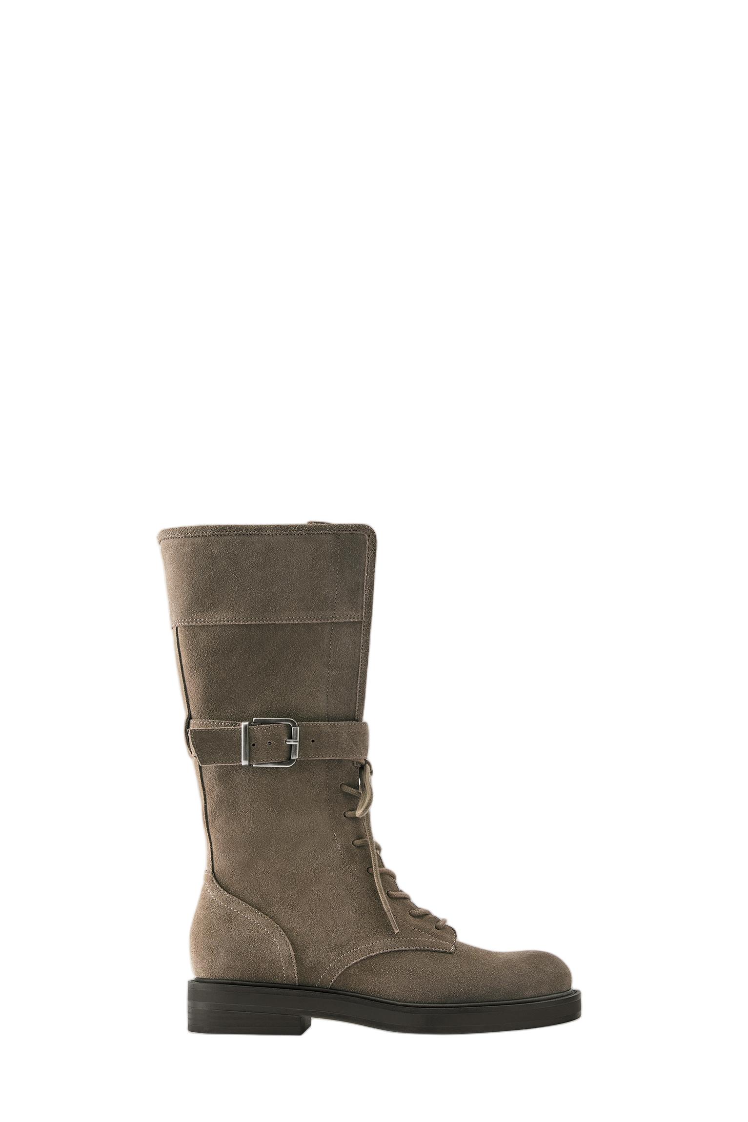 Lace-up flat leather boots — Taupe