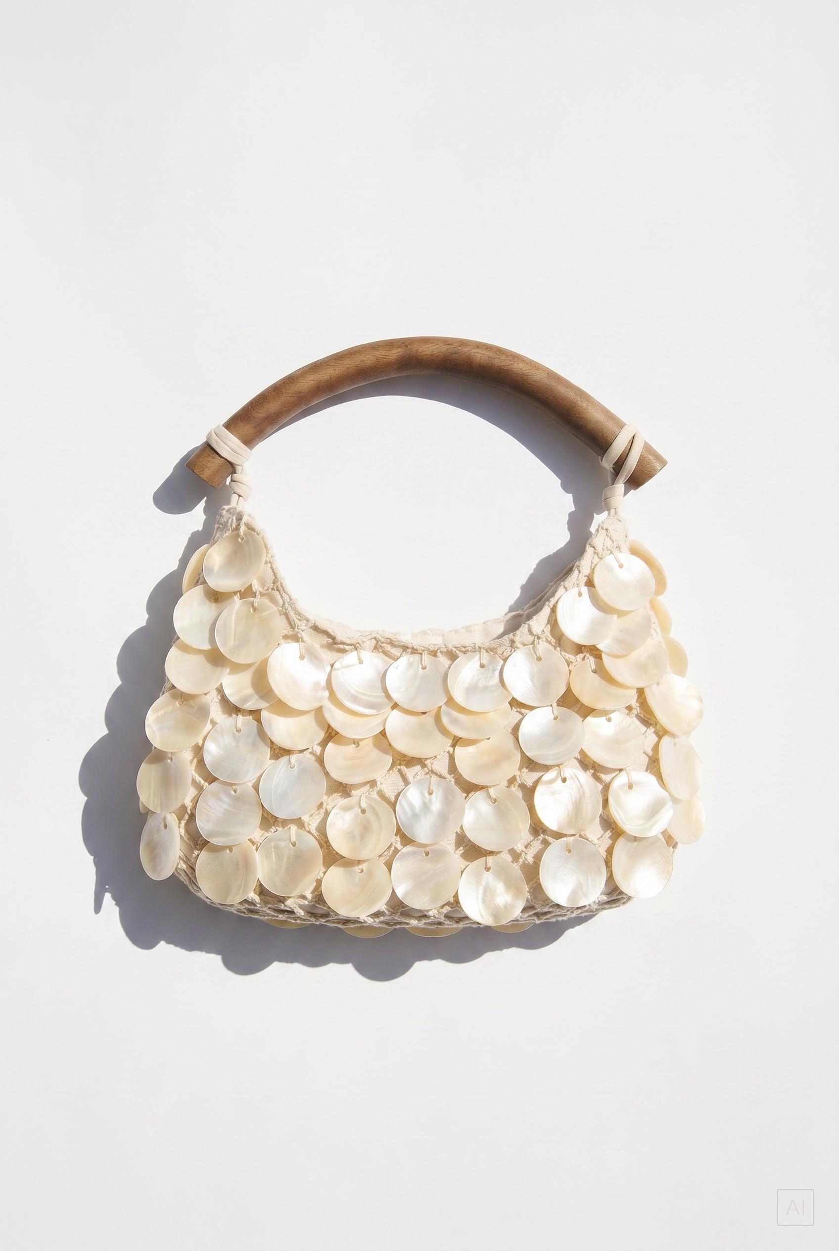 Beaded handbag — Ecru