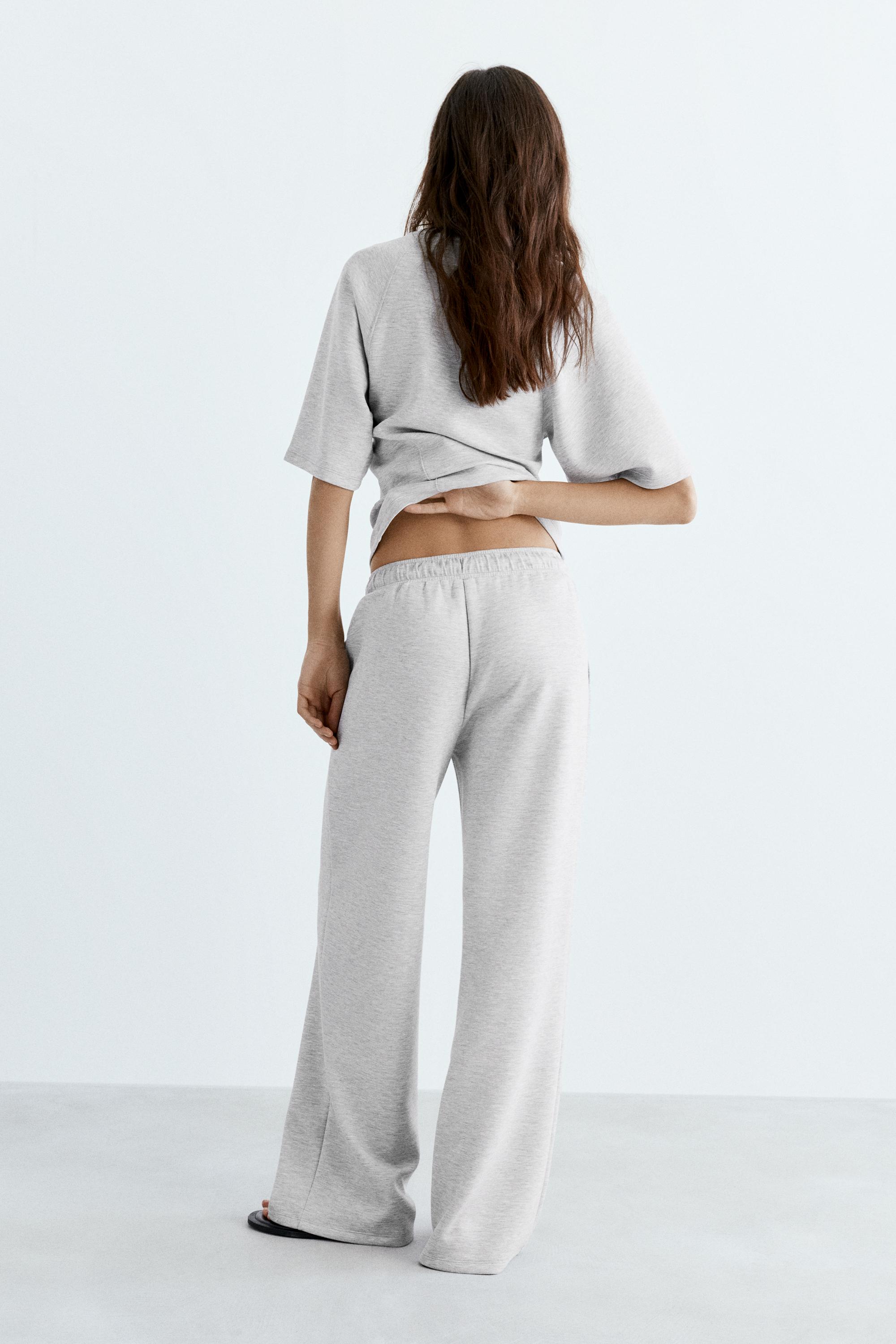 Soft-touch wide-leg trousers — Grey marl
