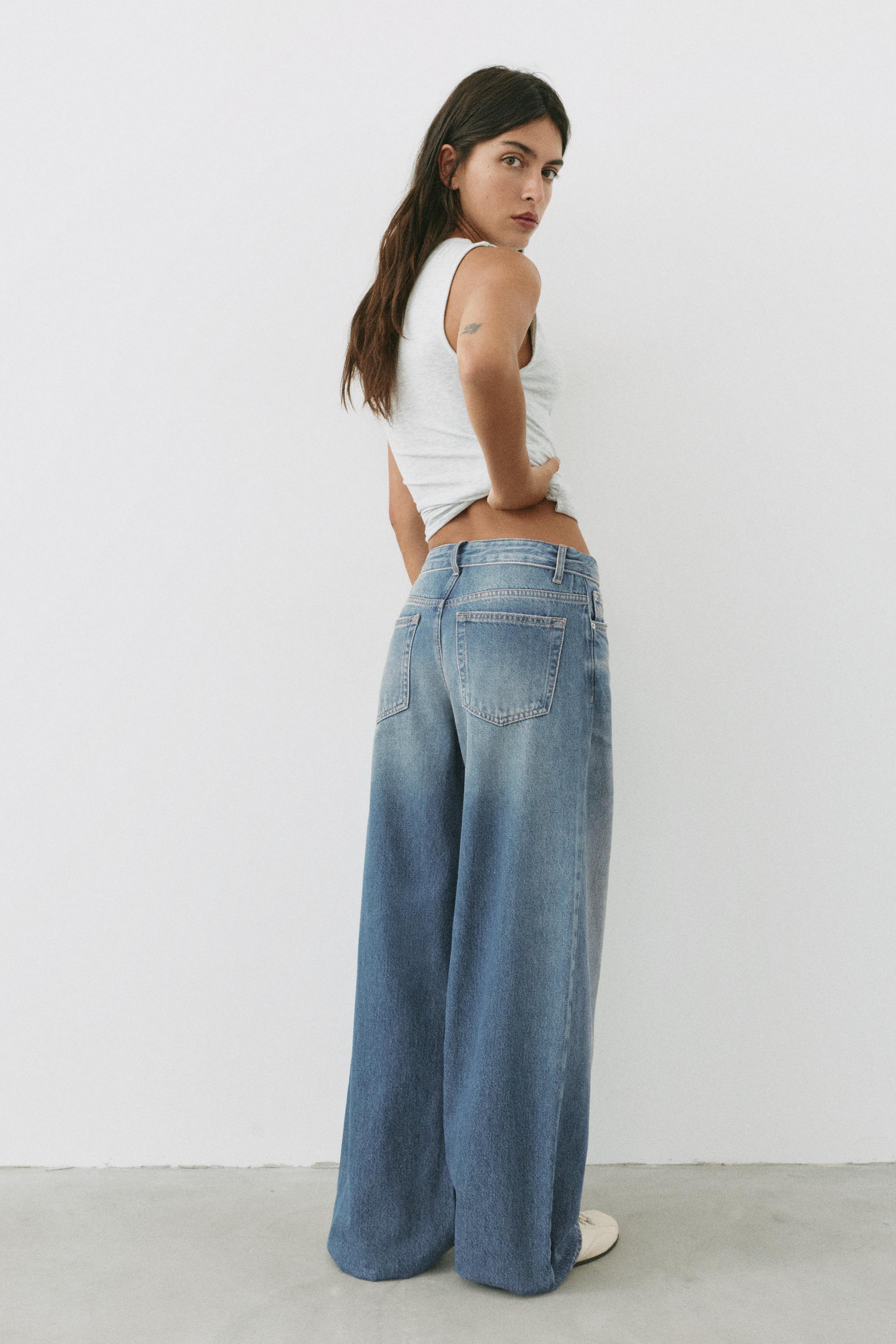 Relaxed baggy jeans with turn-up waist — Greenish blue