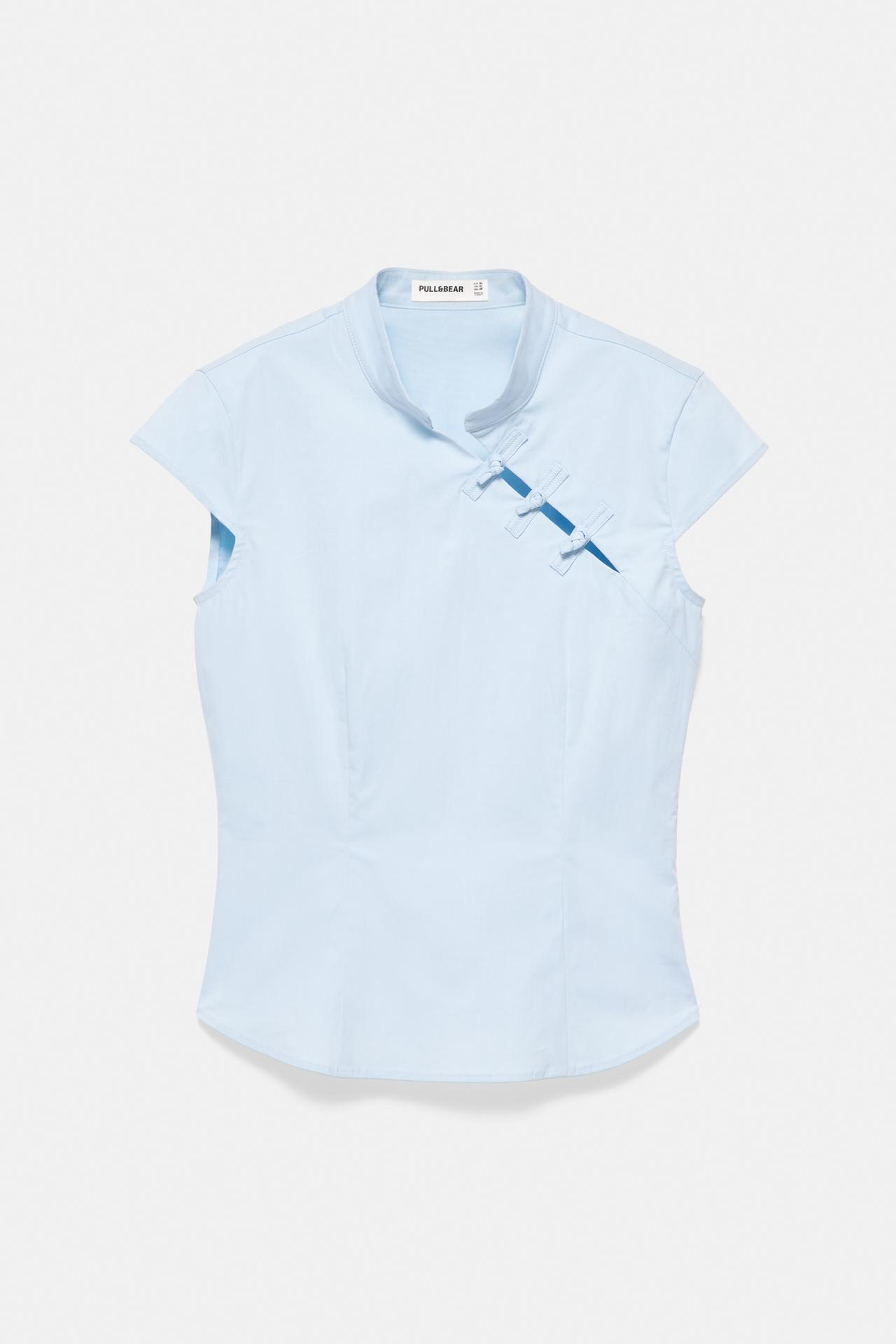 Poplin frog fastening shirt — Sky blue