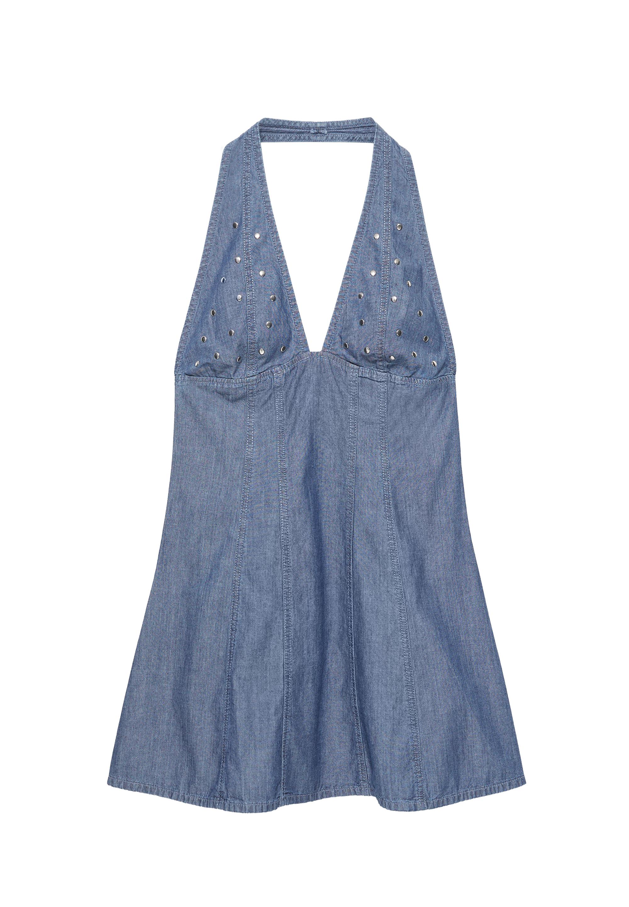 Short studded denim dress — Dark blue