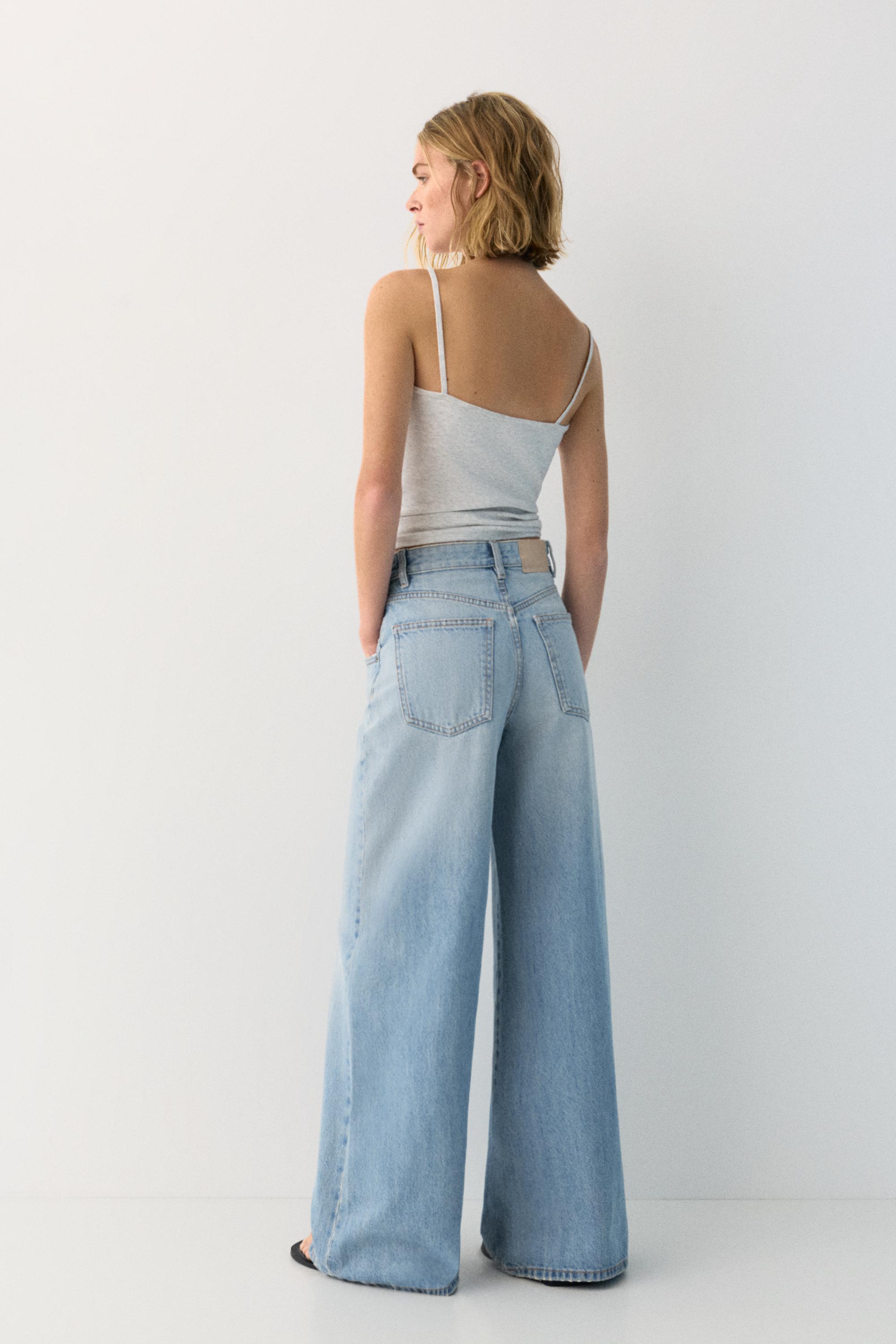 Super wide-leg jeans with seams — Pale blue