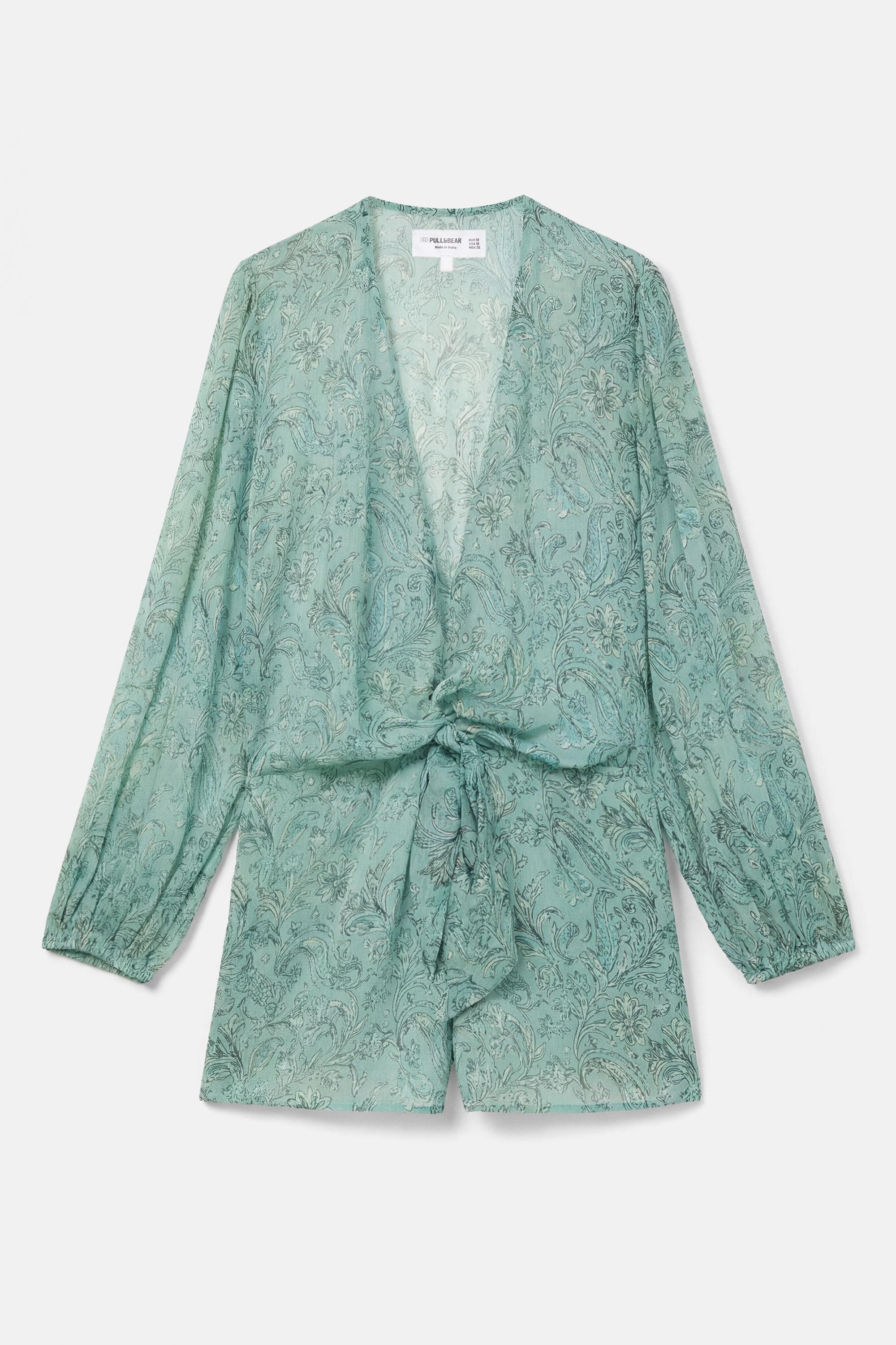Printed gathered romper — Turquoise