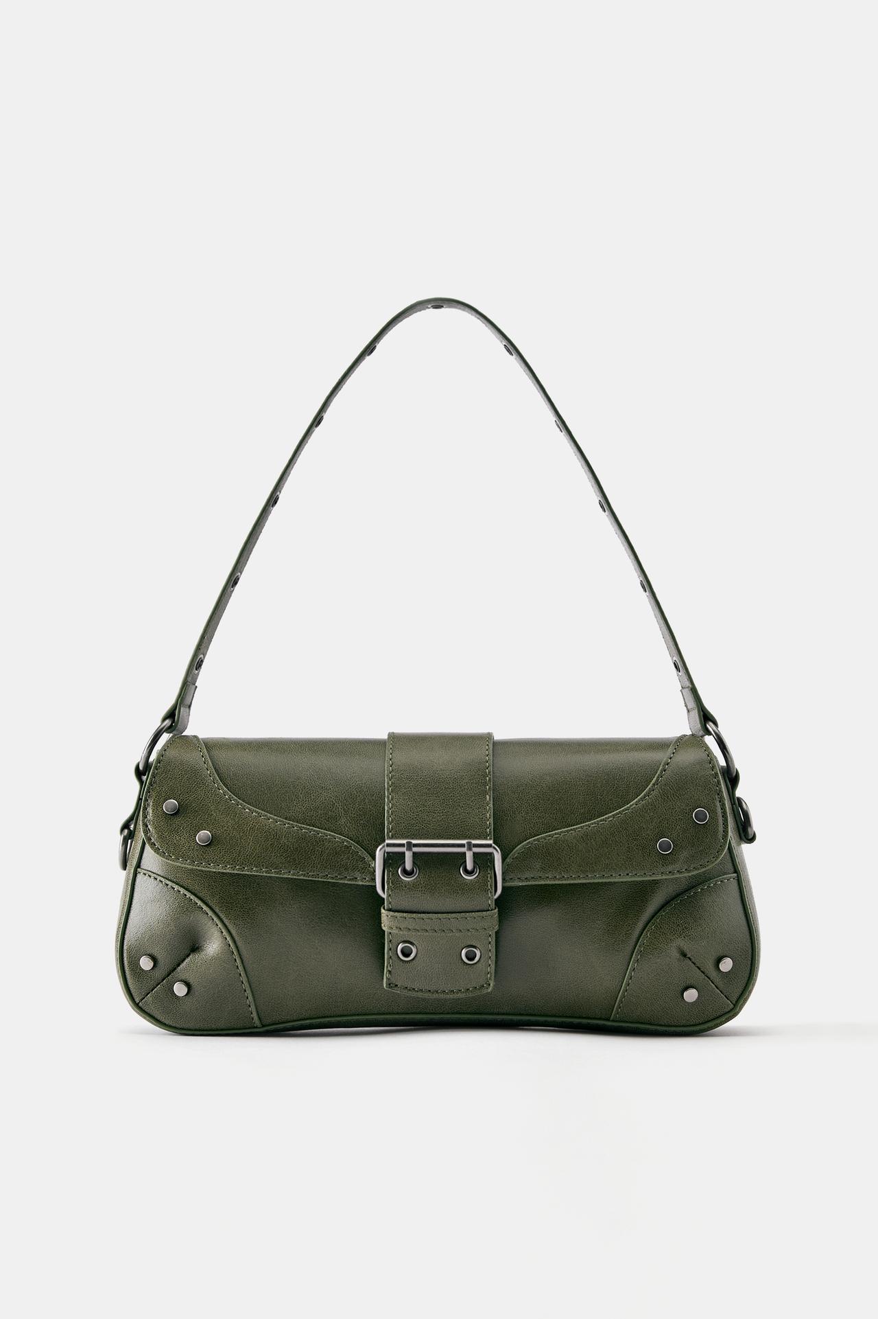 Suede shoulder bag with buckle — Khaki