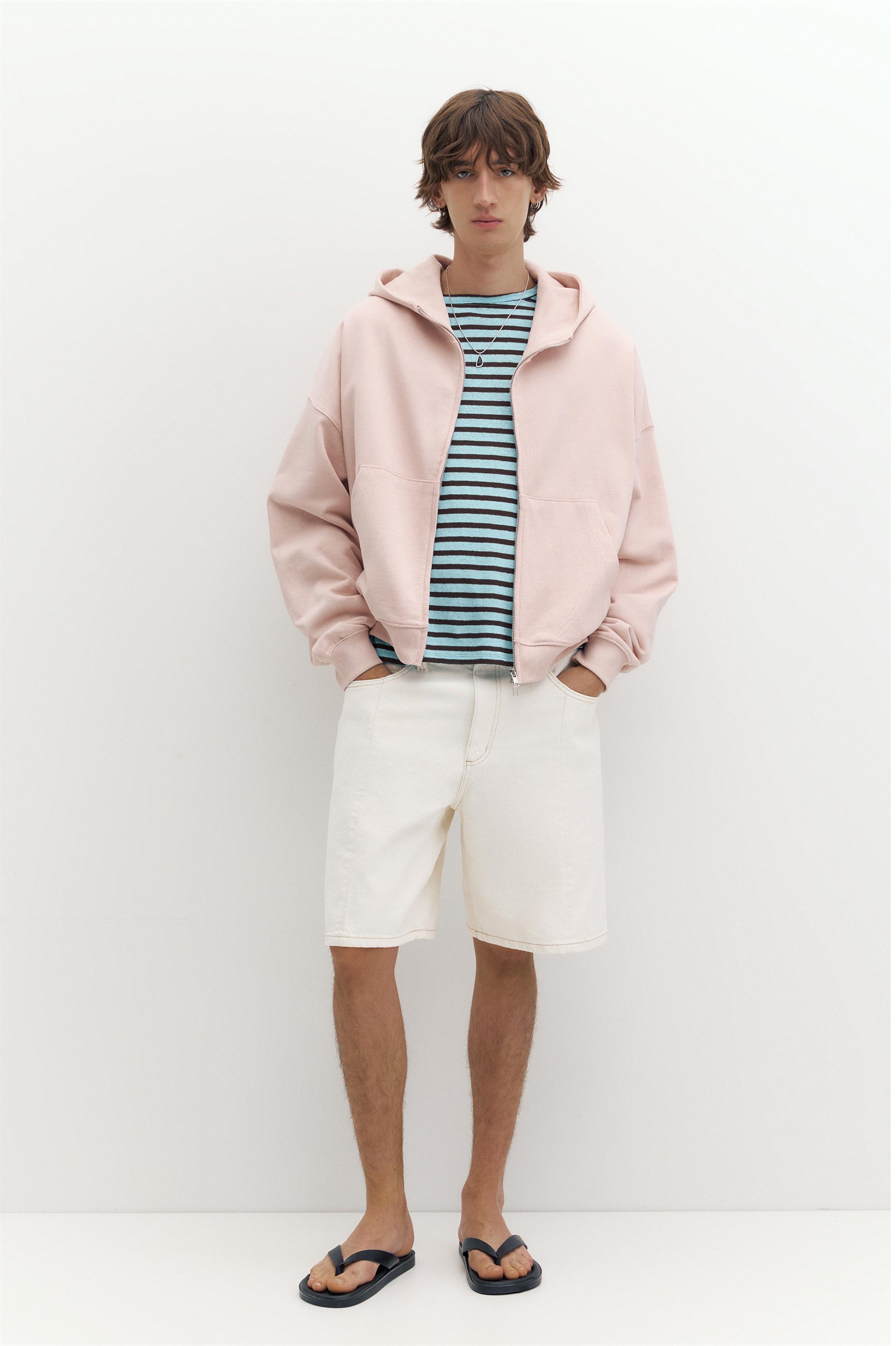 Baggy relaxed denim Bermuda shorts — White