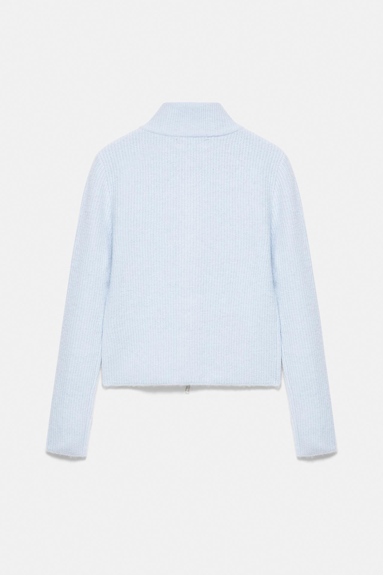Ribbed zip-up cardigan — Pastel blue