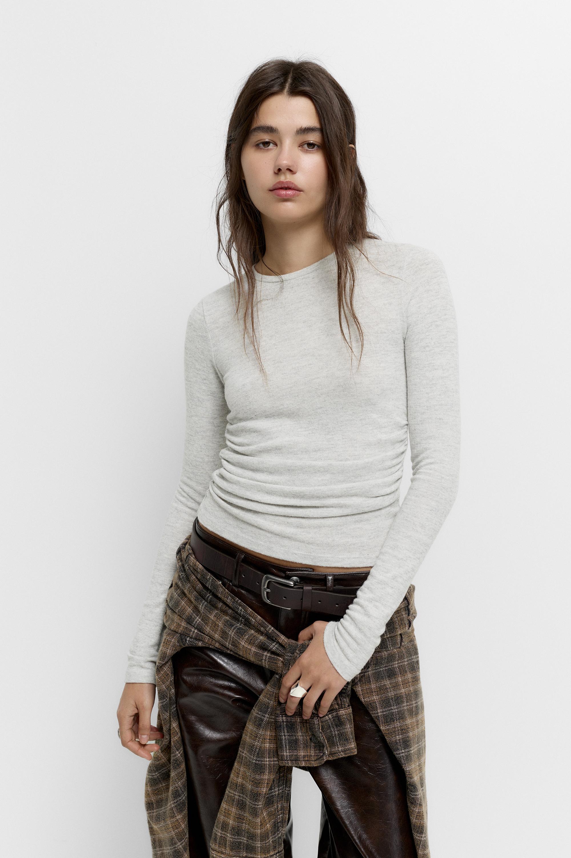 Soft-Touch-T-Shirt Mit Raffungen