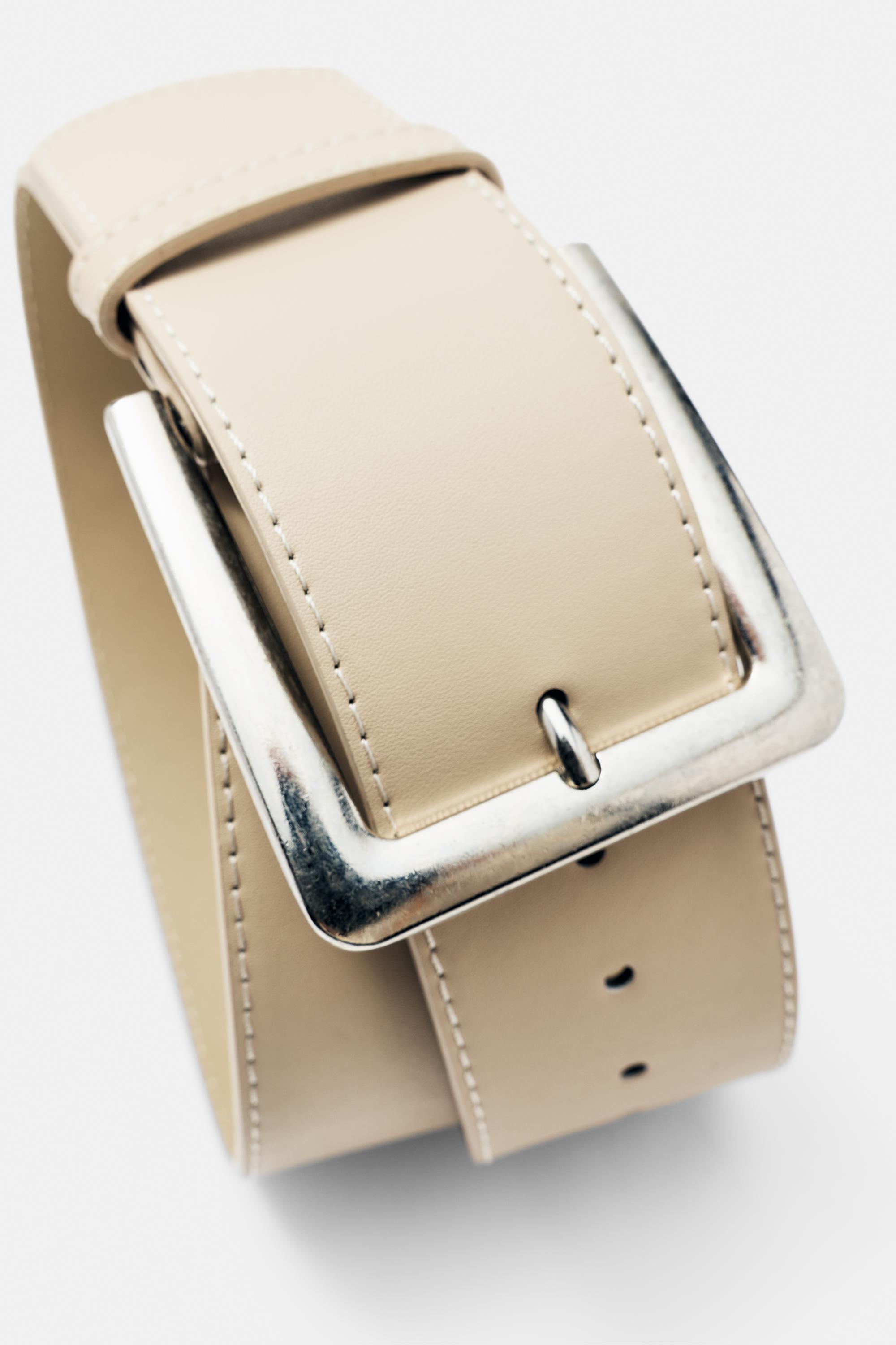 Leather effect belt — Cream