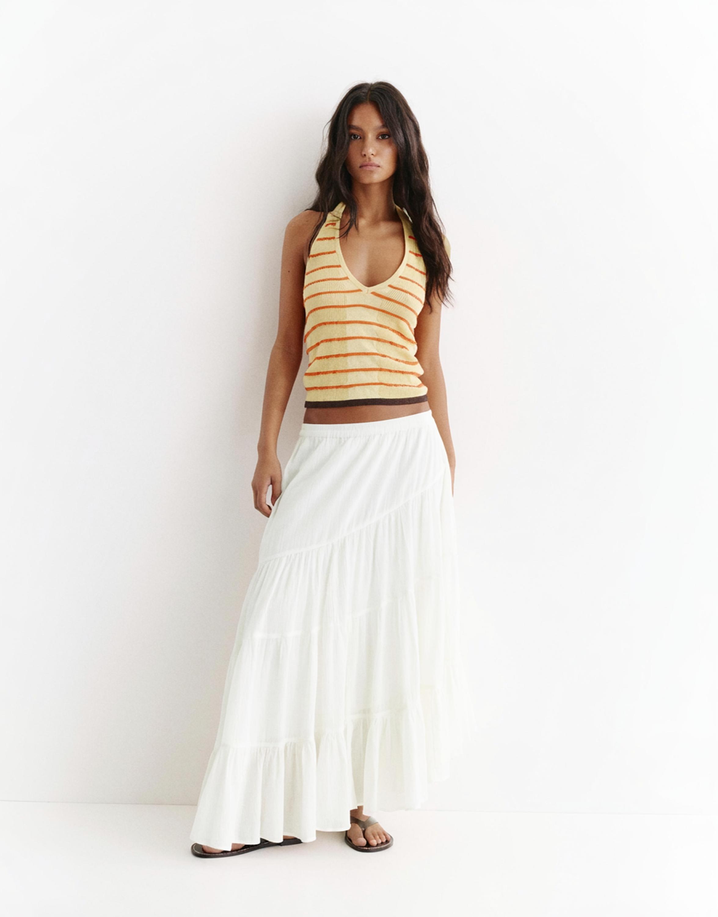 White asymmetric midi skirt — White