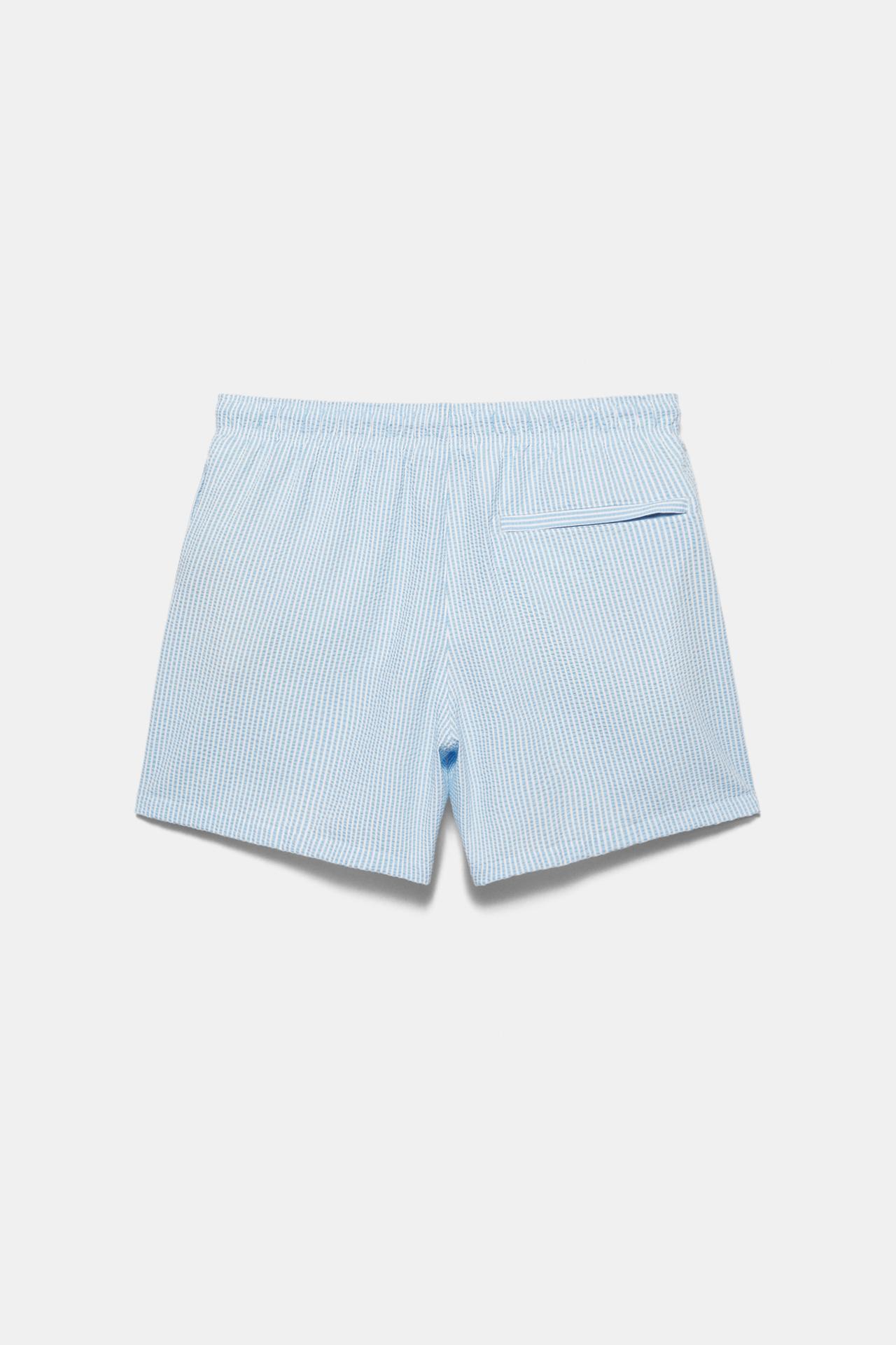 Striped seersucker swimming trunks — Blue