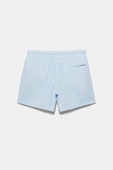 Striped seersucker swimming trunks — Blue 3