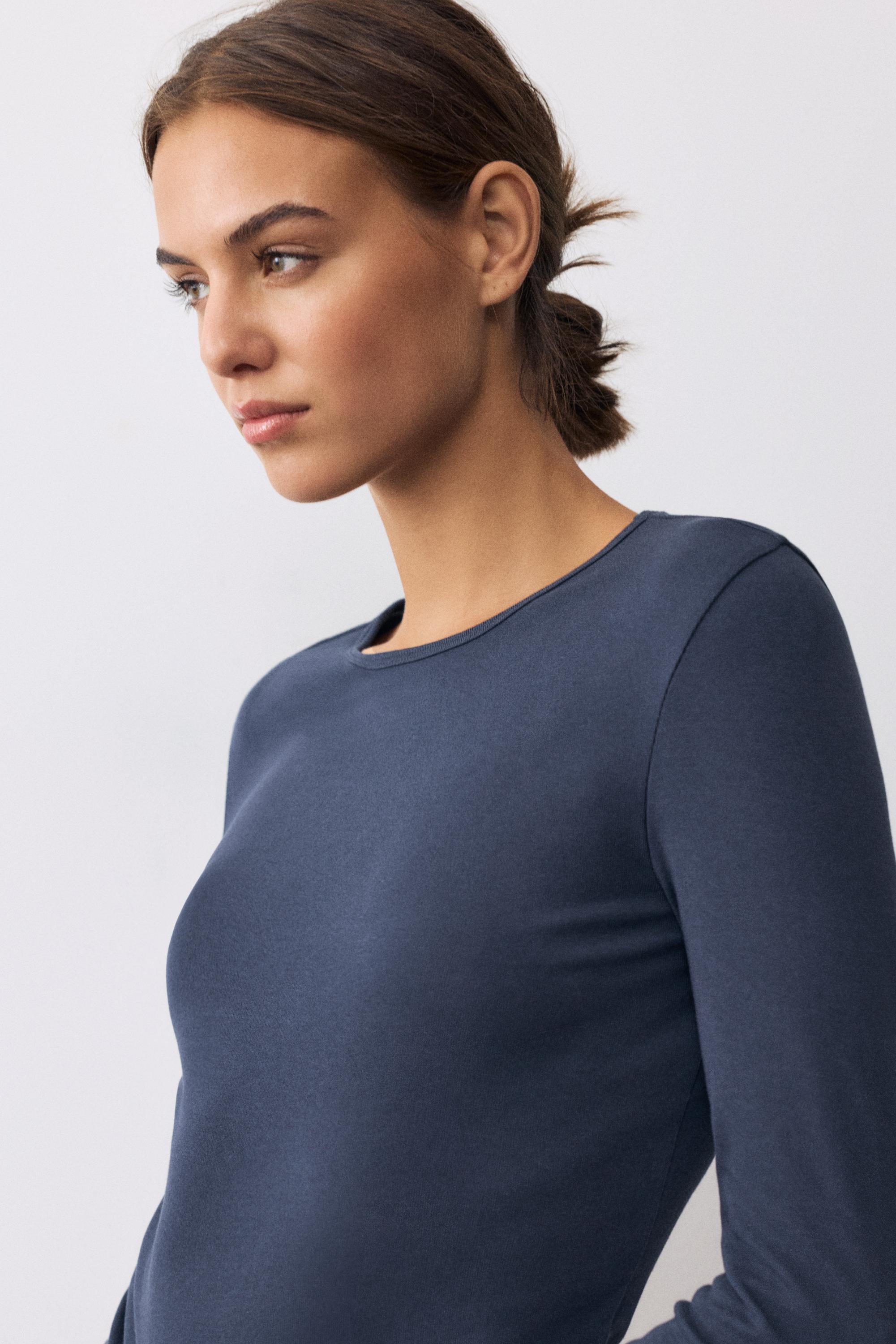 Fitted long sleeve T-shirt — Navy