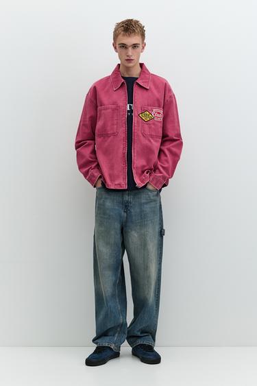 Patch zip-up overshirt — Medium red 4
