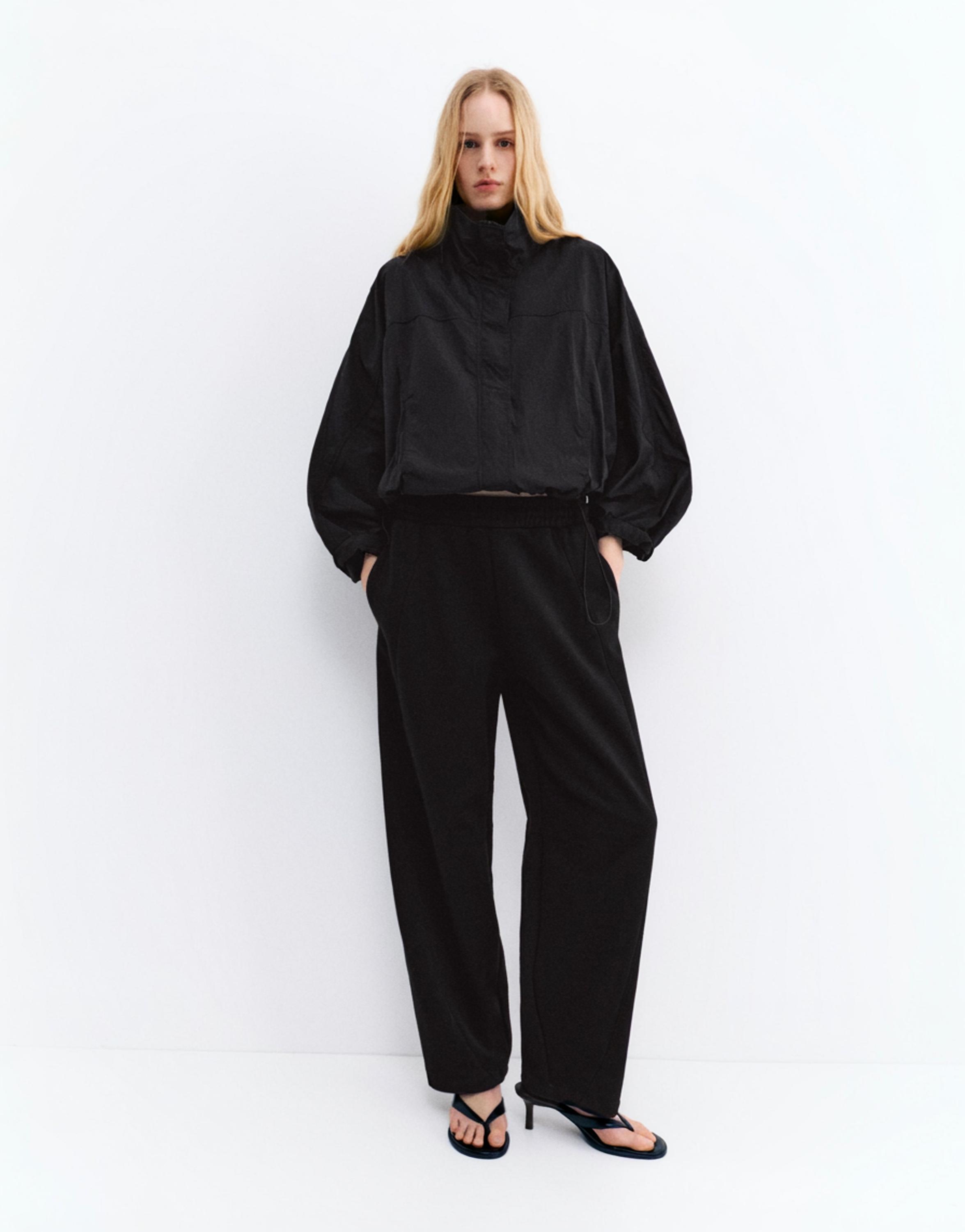 Short nylon-effect jacket — Black