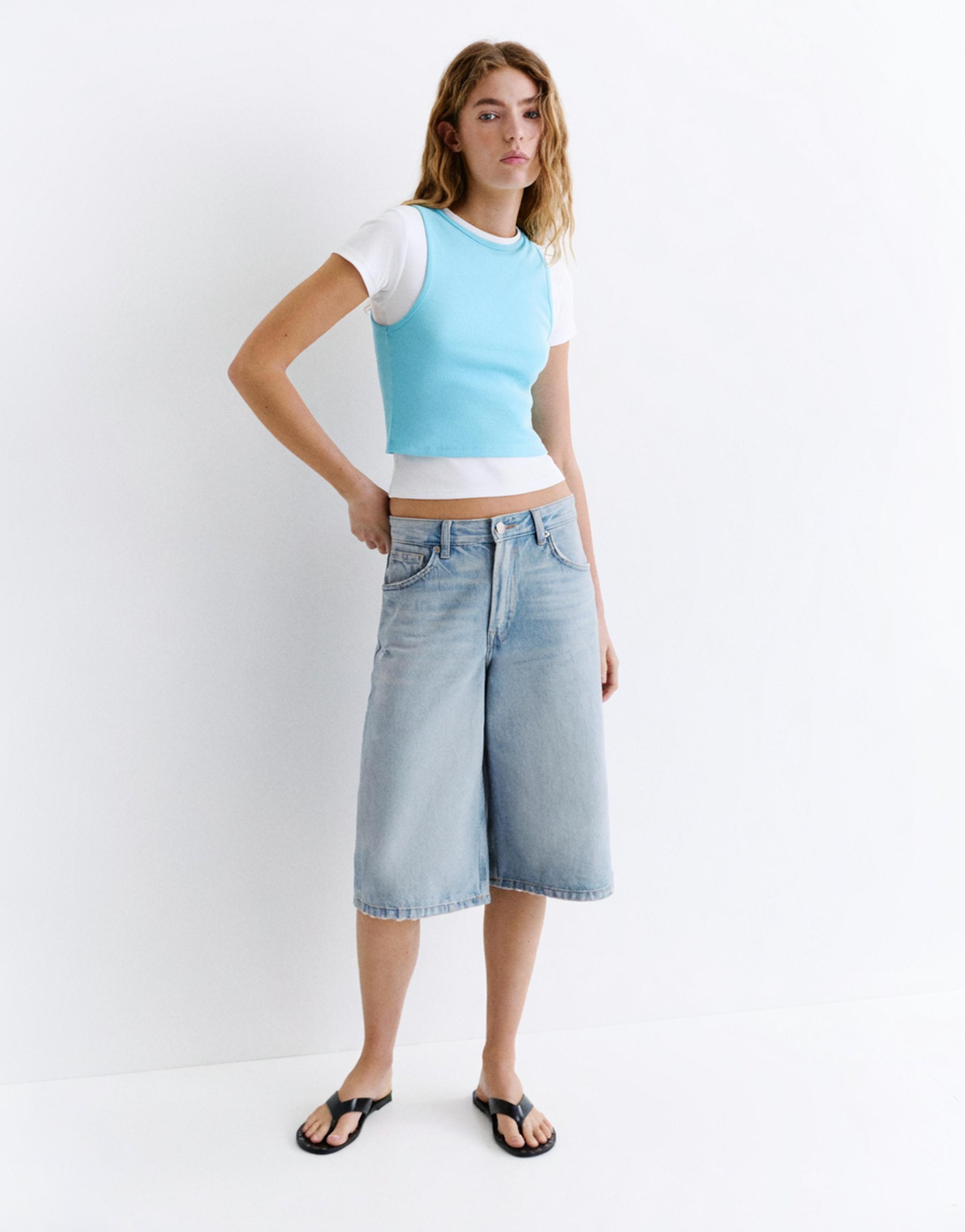 Low-rise denim jorts — Pale blue